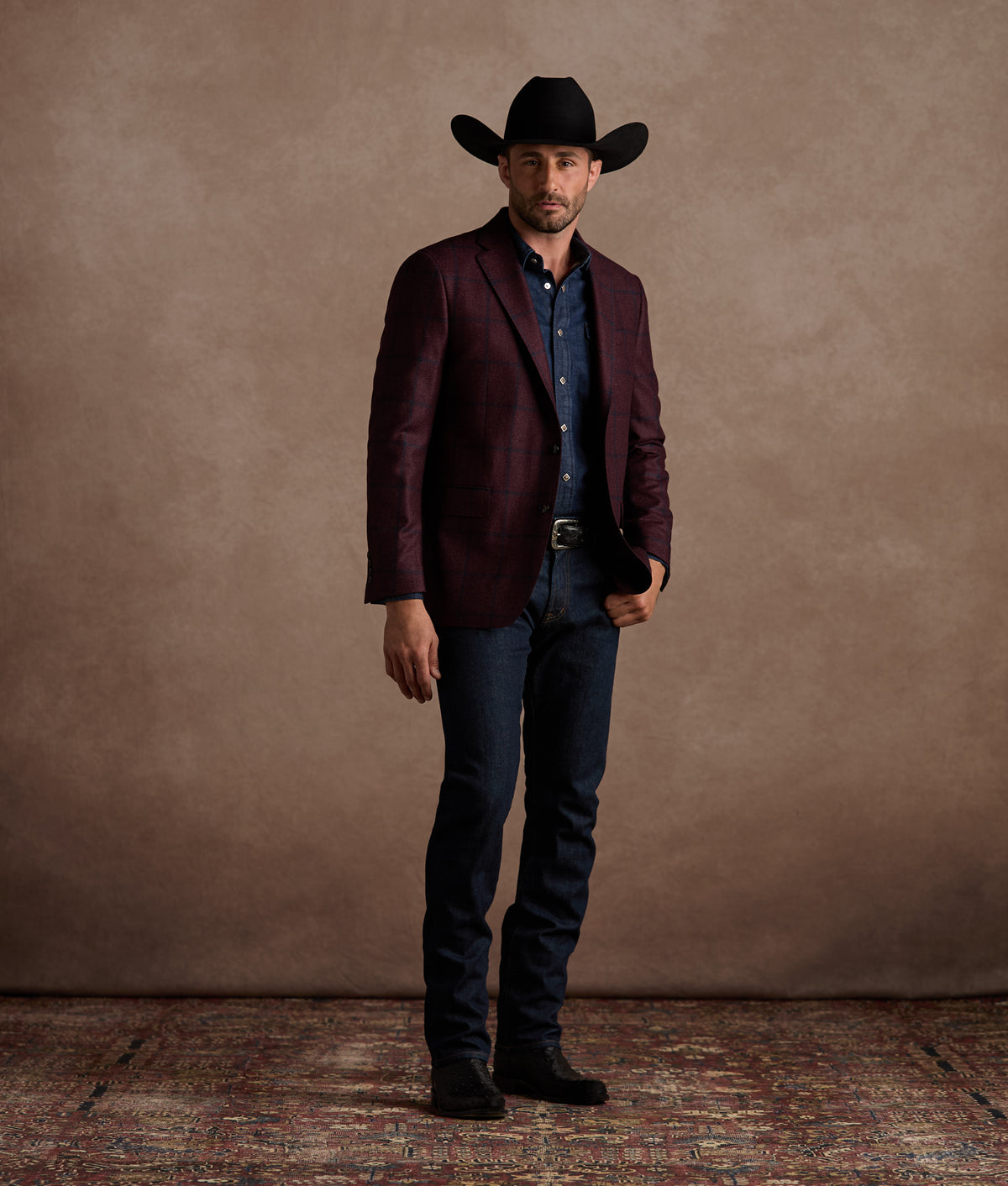 Lucchese Sport Coat :: Burgundy Plaid 11