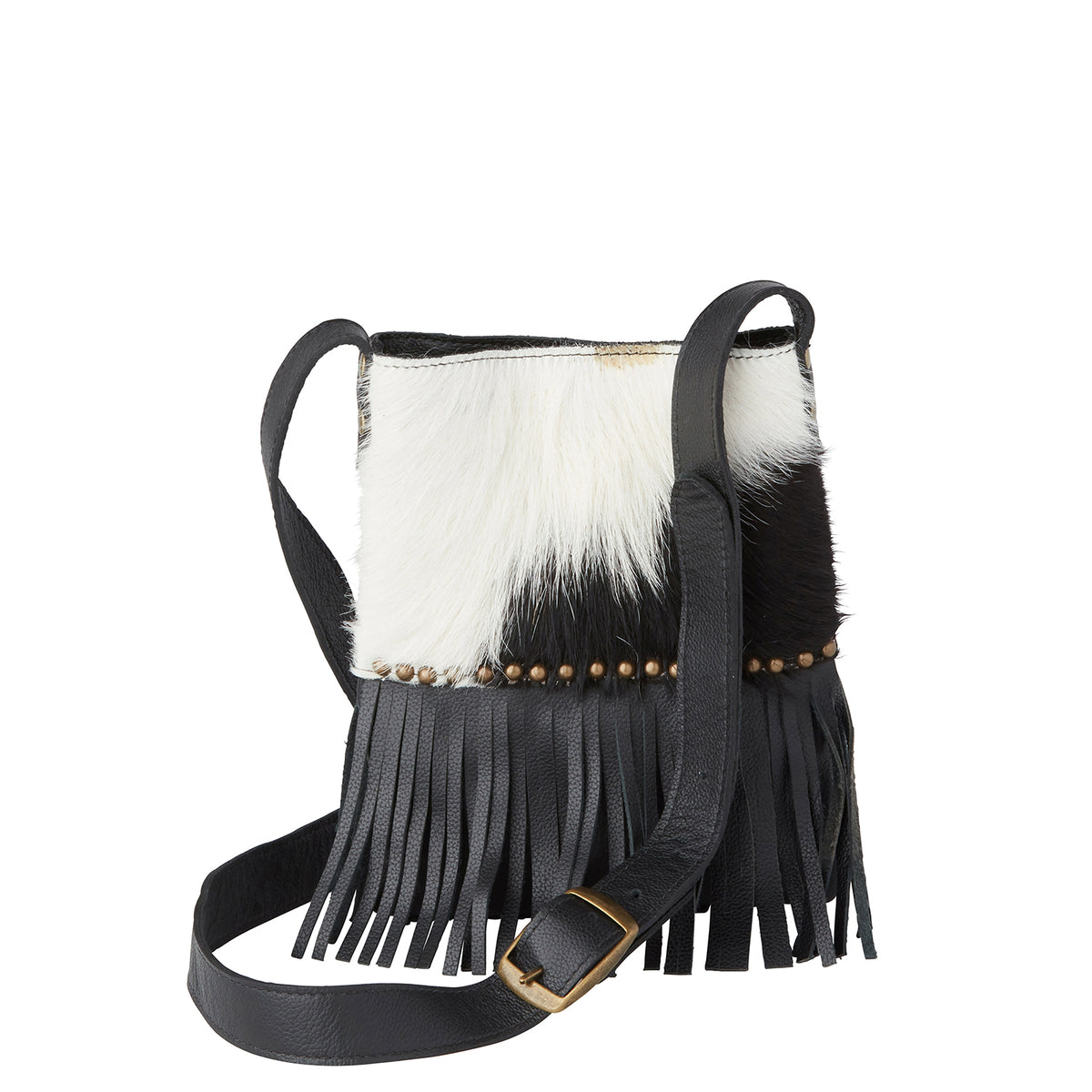 Mini Cowprint Fringe Bag :: Black/White
