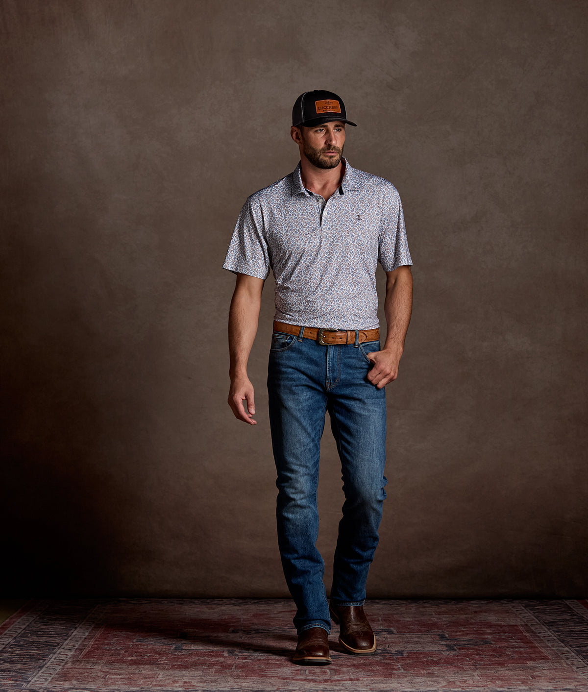 Lucchese Golf Polo :: Brown And Blue Floral 5