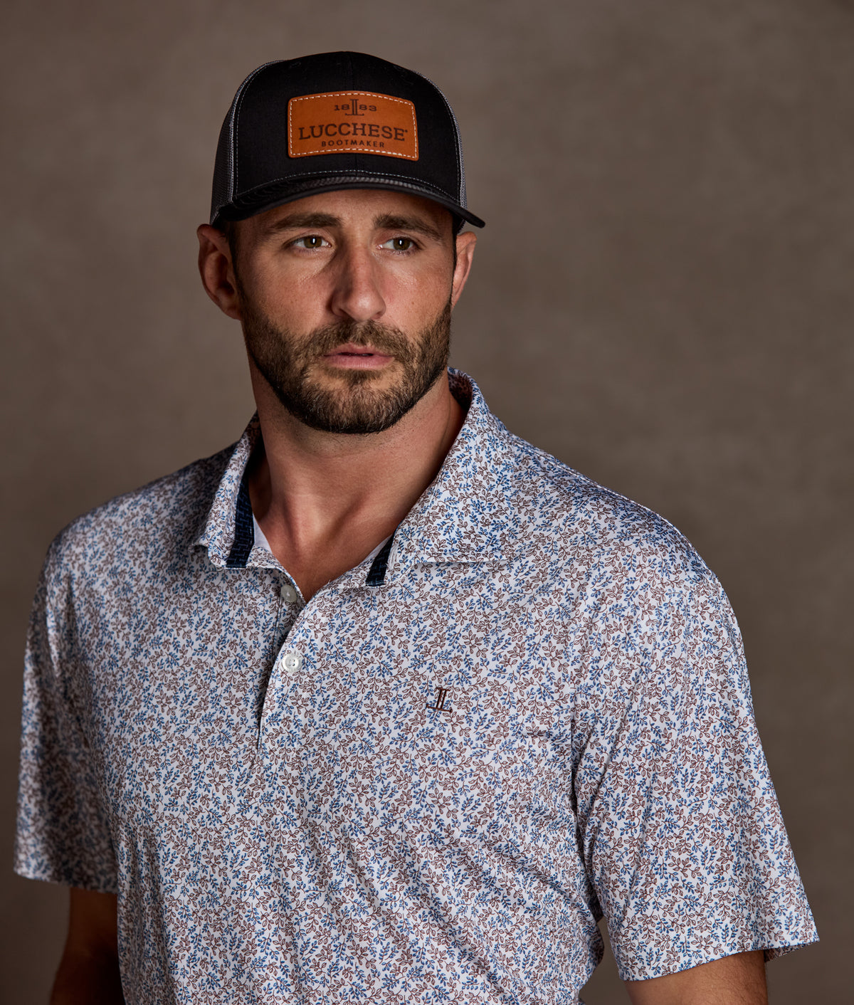 Lucchese Golf Polo :: Brown And Blue Floral 3