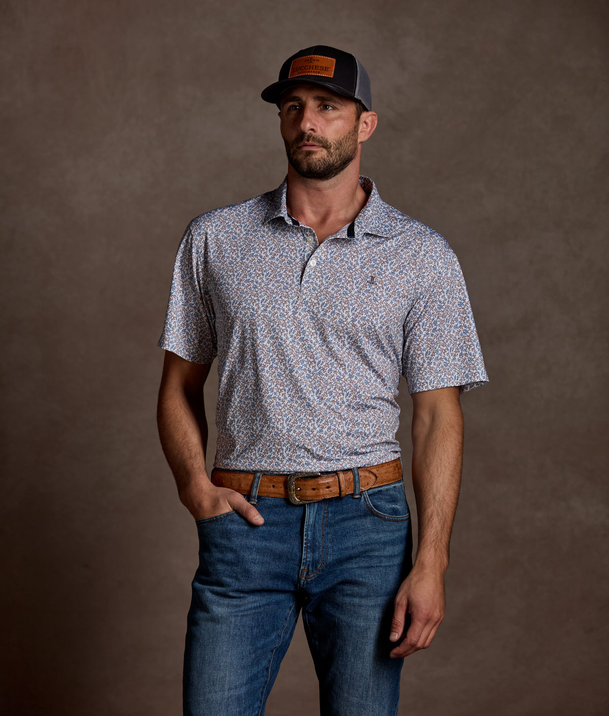 Lucchese Golf Polo :: Brown And Blue Floral 4