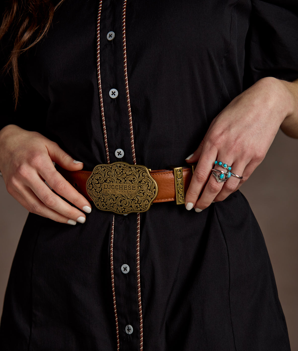 Filigree Trophy Buckle Belt :: Whiskey 3