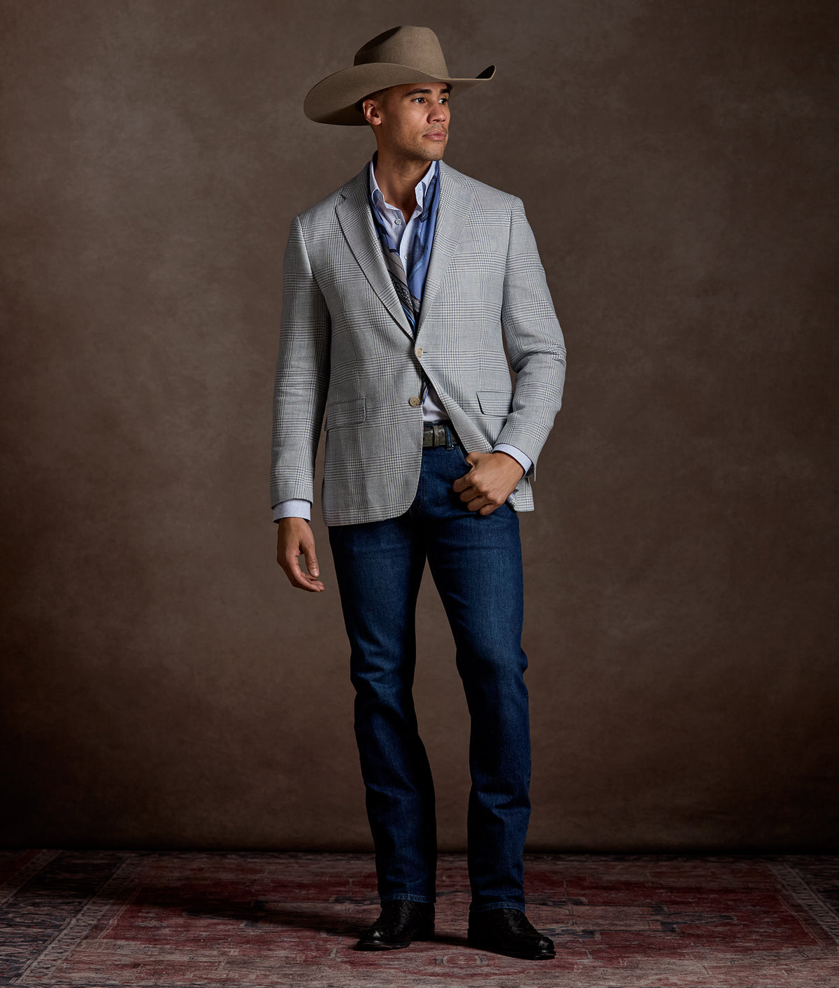 Lucchese Sport Coat :: Cream And Blue 2