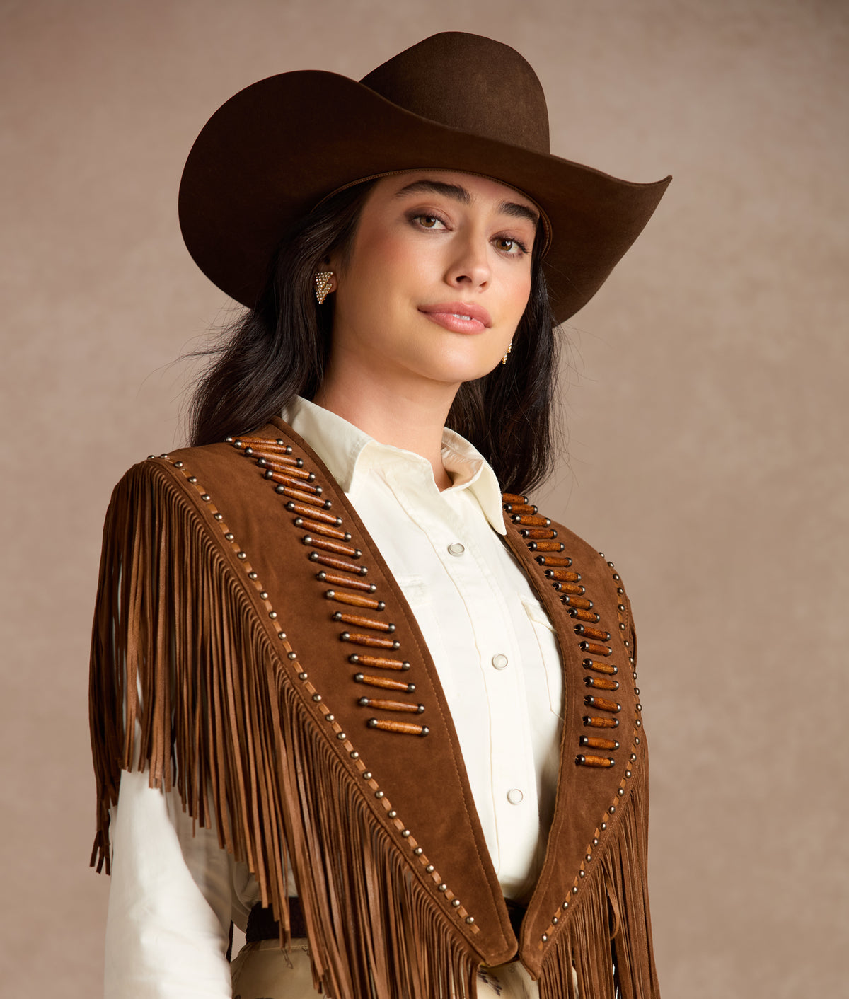Sheila Beaded Fringe Cape :: Brown 2