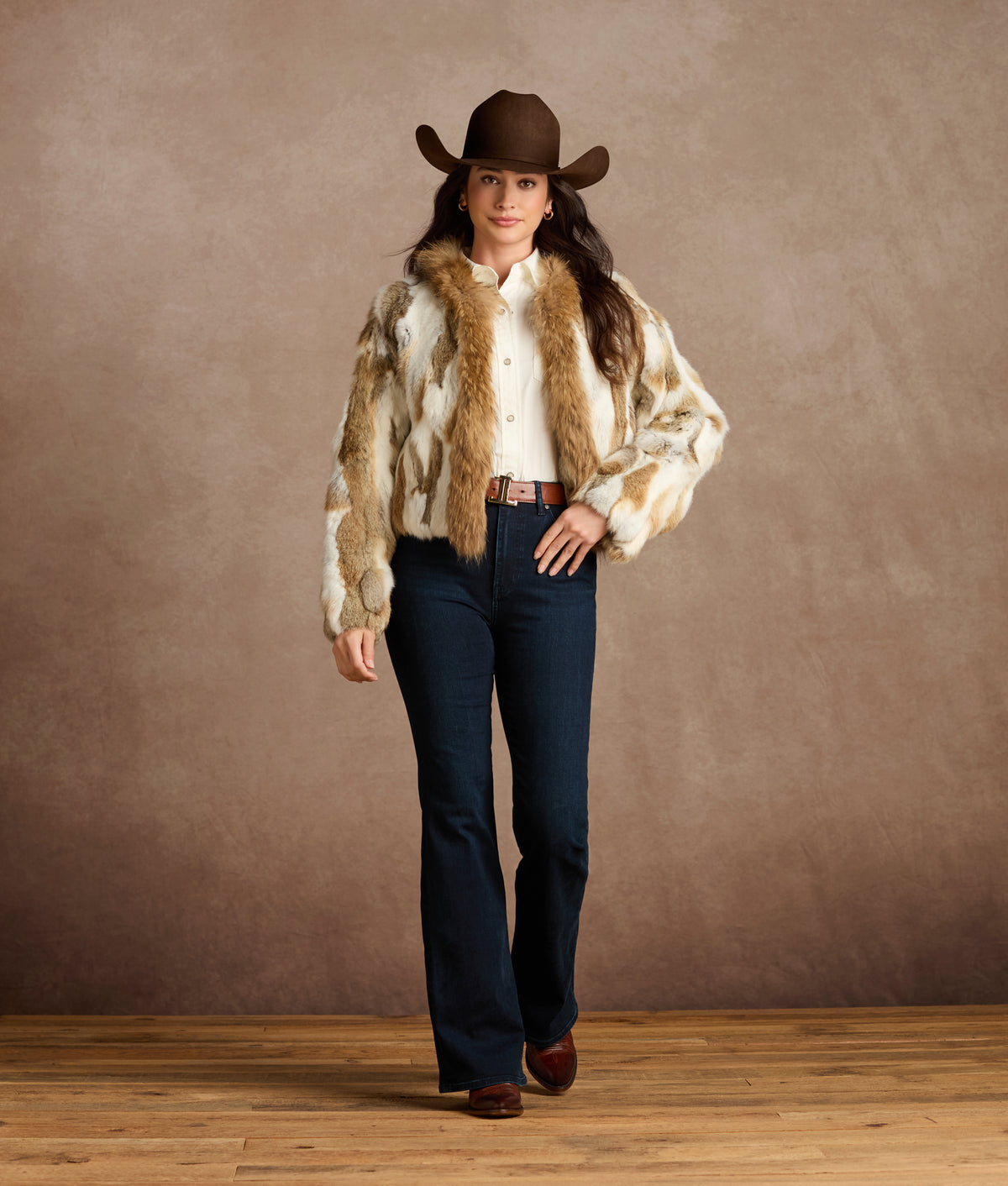 Bryn Rabbit Pieced Jacket With Raccoon Tuxedo :: Natural 2
