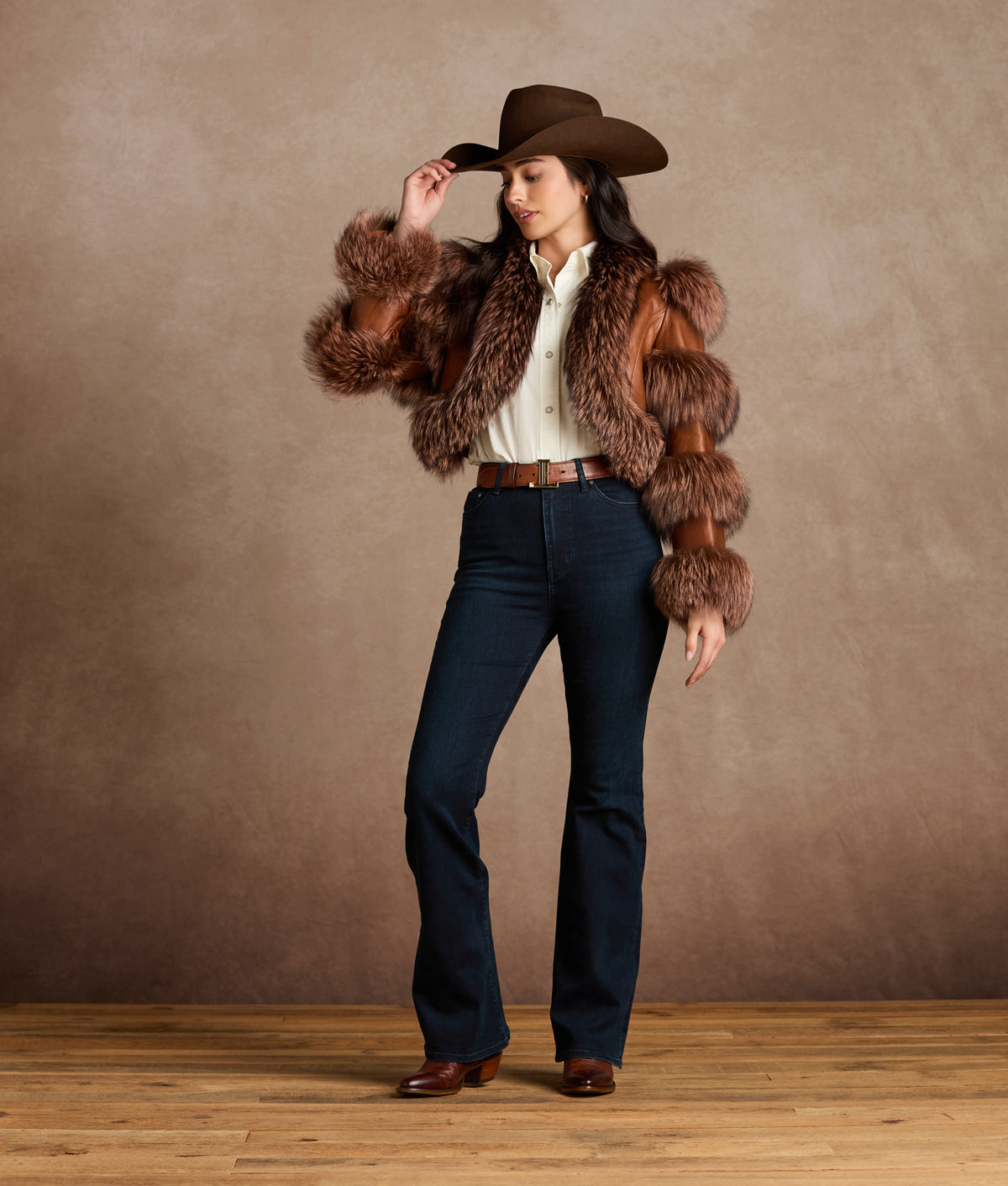Annie Leather Jacket With Fox :: Brown 3