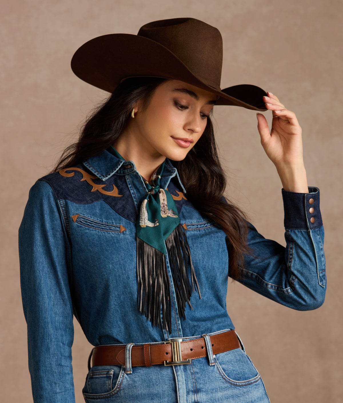 Rebekah Leather Yoke Denim Shirt :: Denim 3