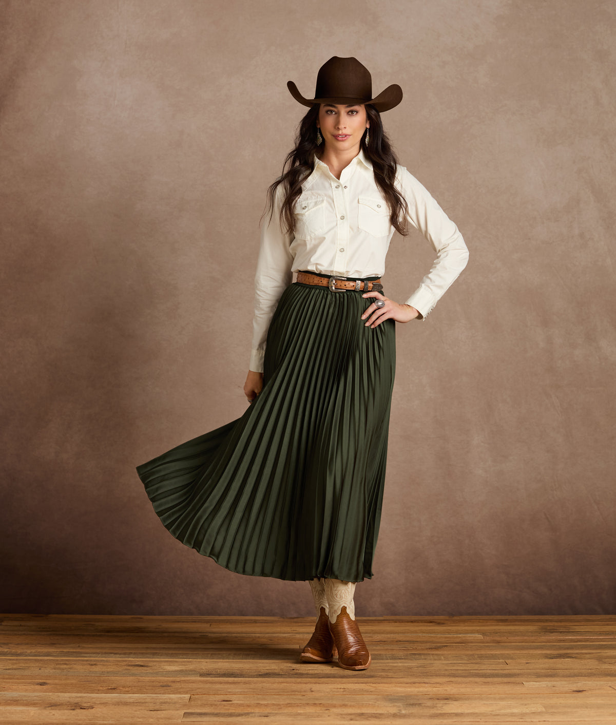 Jaclyn Accordion Skirt :: Olive 2