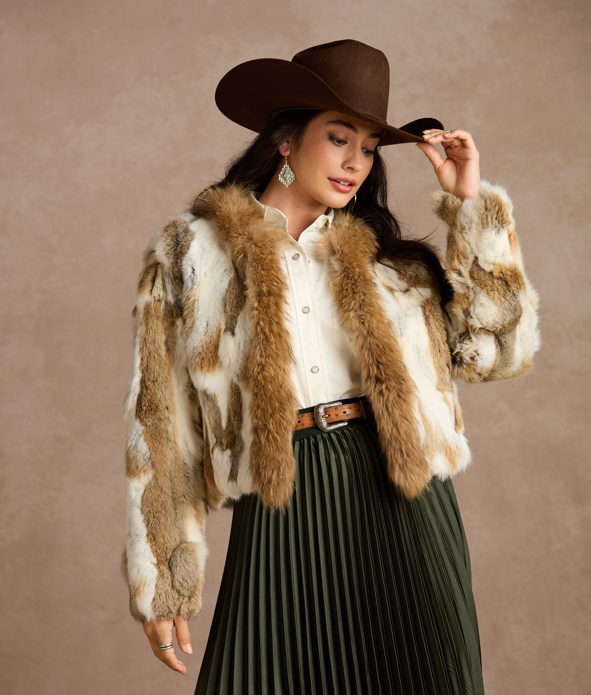 Bryn Rabbit Pieced Jacket With Raccoon Tuxedo :: Natural 3