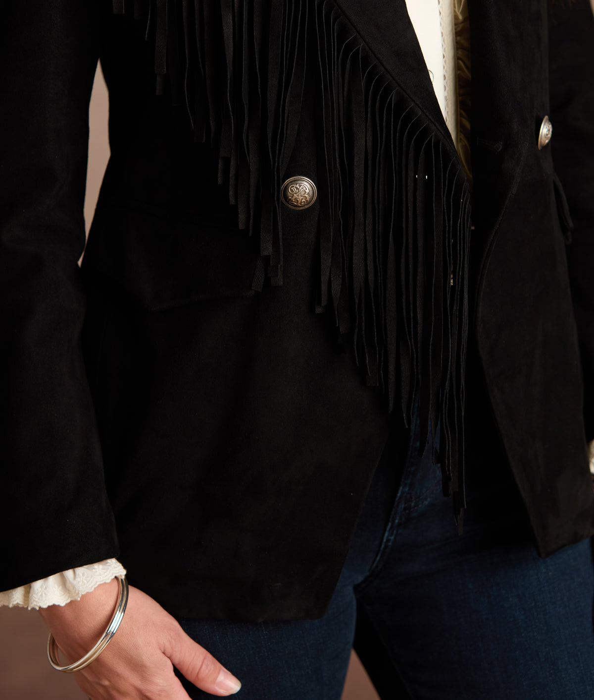 Valerie Suede Blazer With Fringe :: Black 4