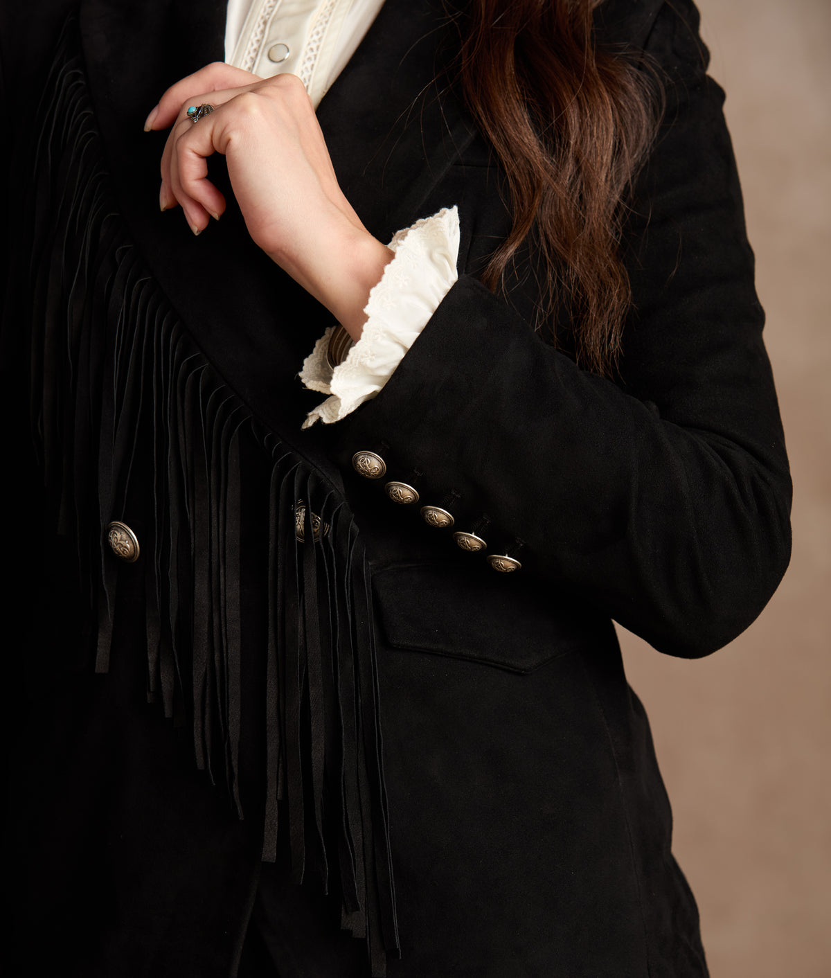 Valerie Suede Blazer With Fringe :: Black 3