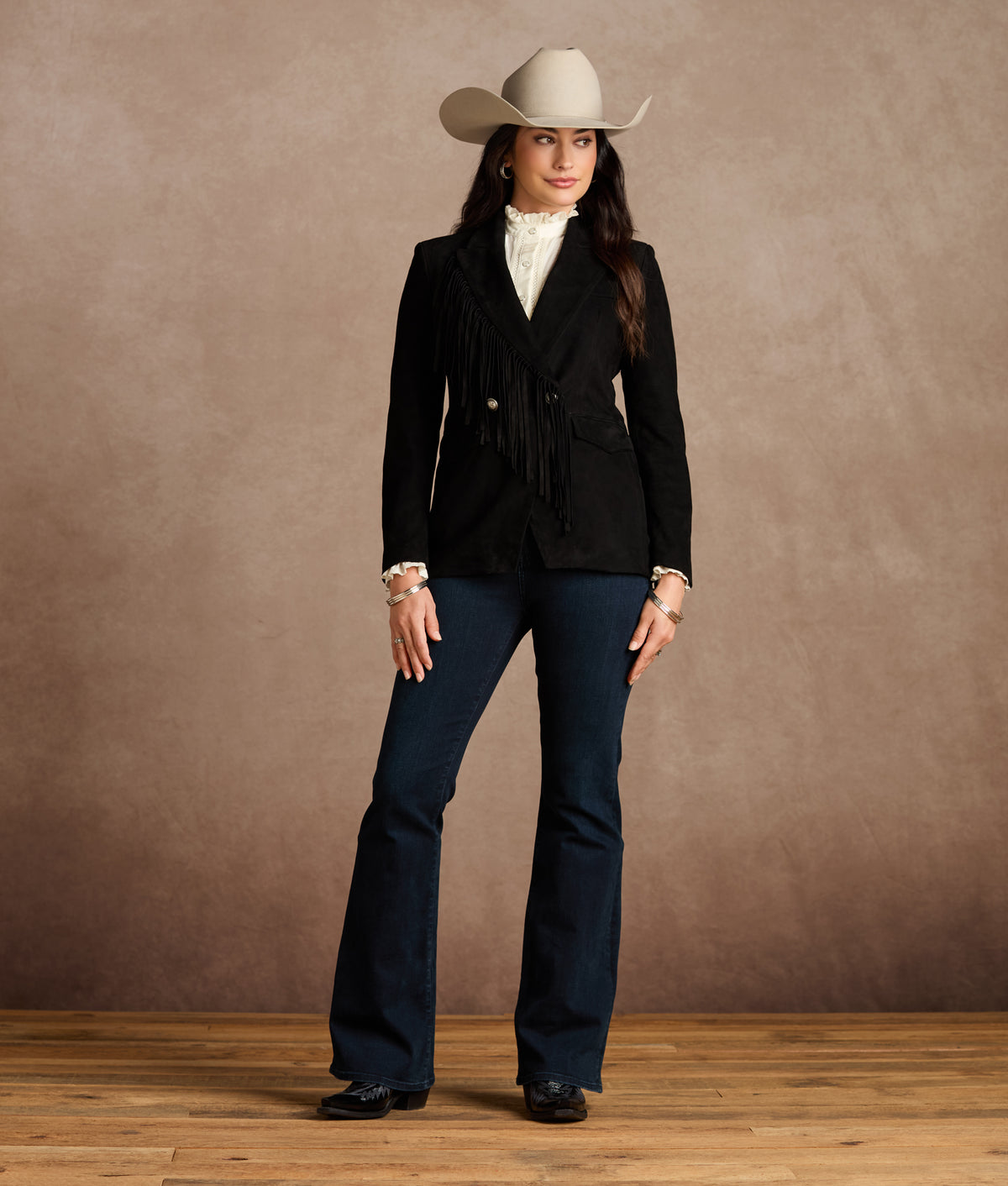 Valerie Suede Blazer With Fringe :: Black 2