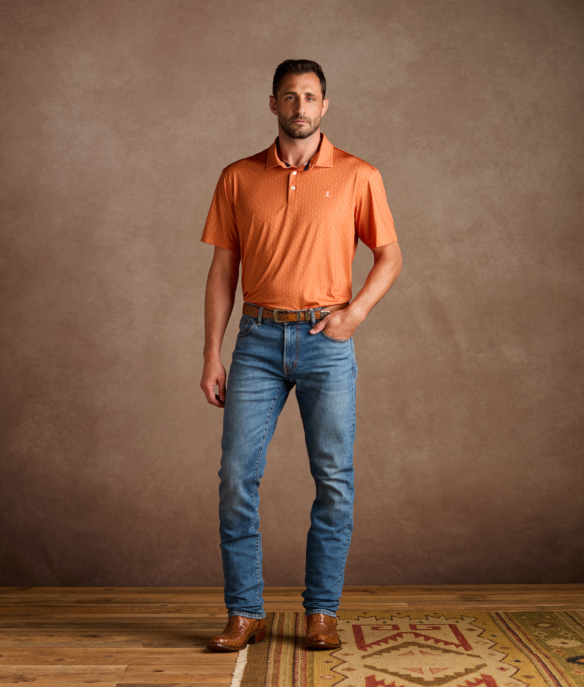 Lucchese Golf Polo :: Burnt Orange 9
