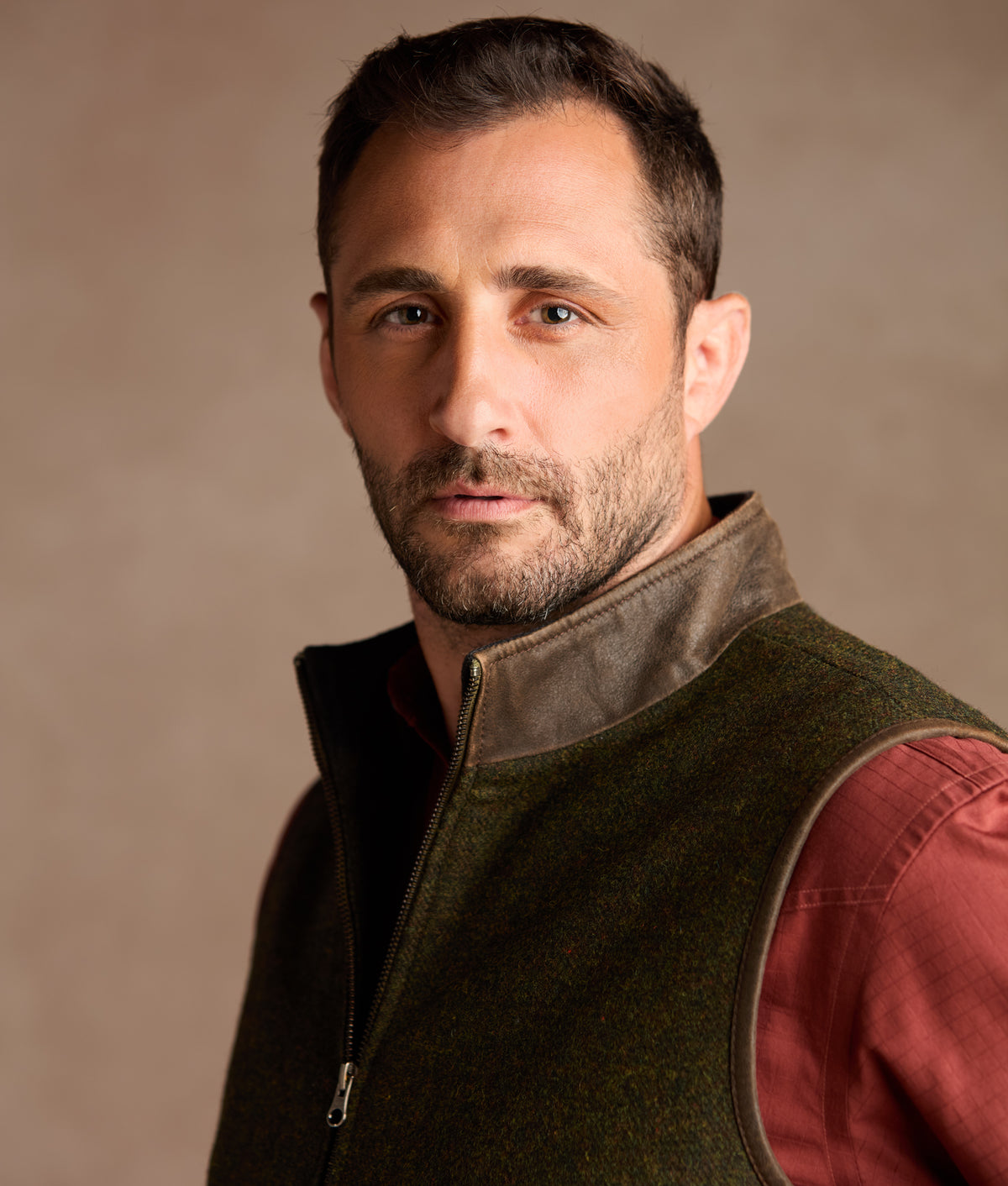 Asheville Wool Vest With Leather Trim :: Forest Green 10
