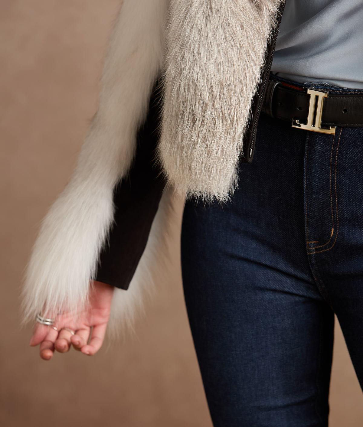 Francesca Feathered Fox Jacket :: White/Black 10