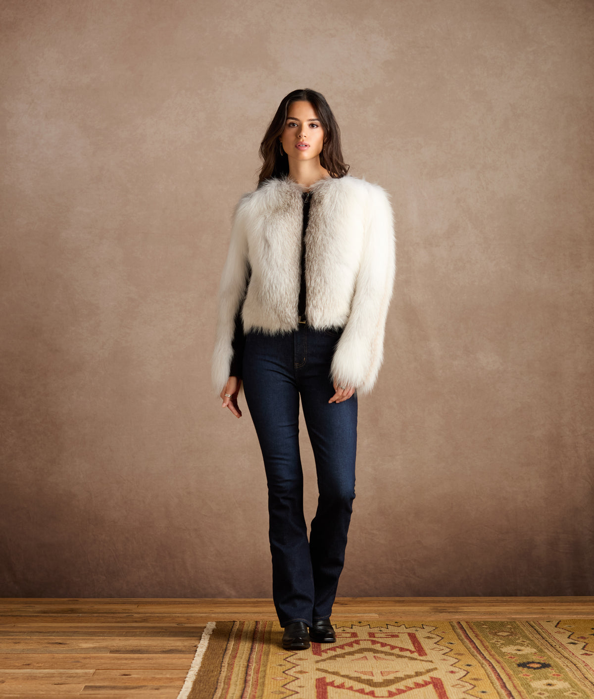 Francesca Feathered Fox Jacket :: White/Black 2