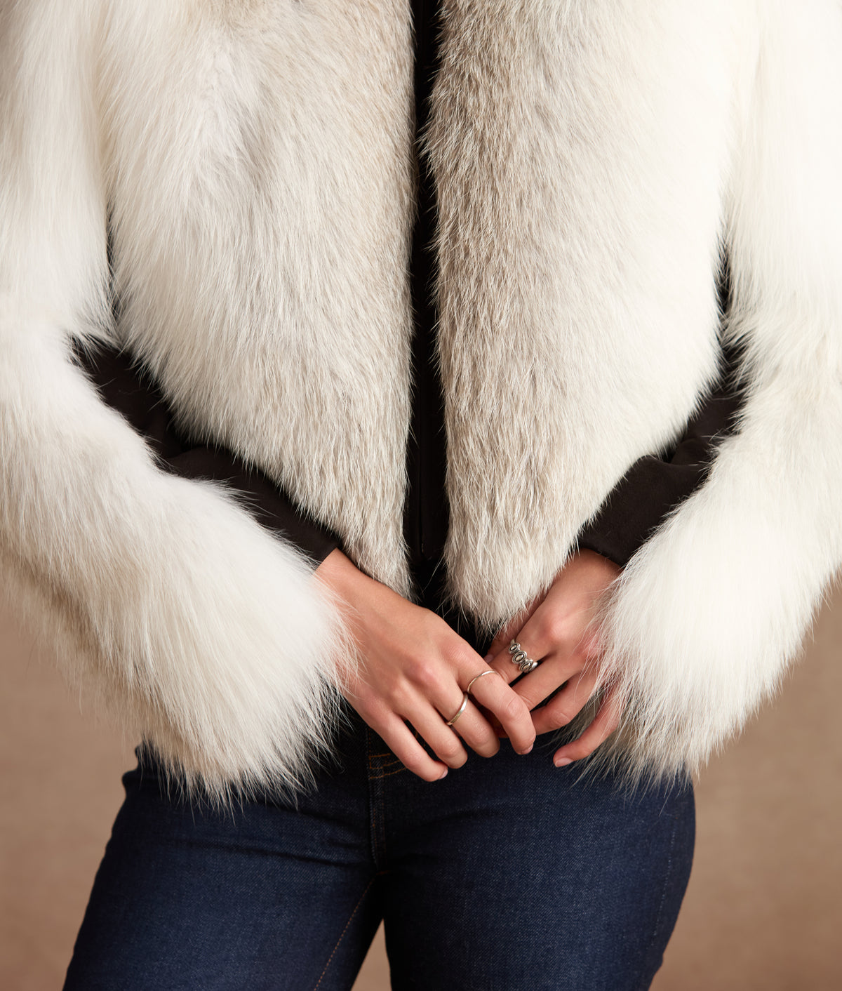 Francesca Feathered Fox Jacket :: White/Black 6