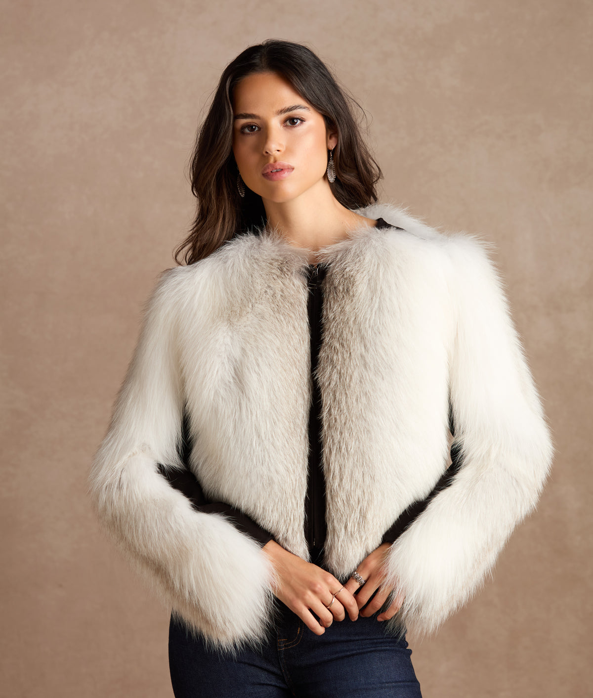 Francesca Feathered Fox Jacket :: White/Black 8