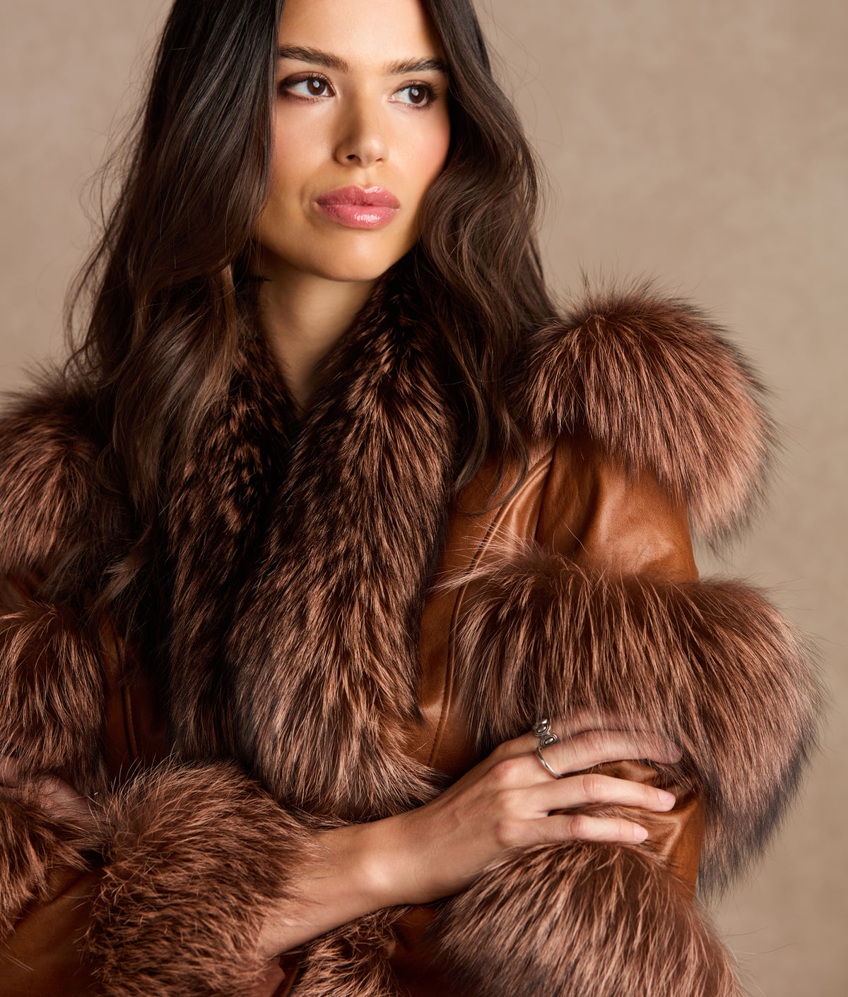 Annie Leather Jacket With Fox :: Brown 9