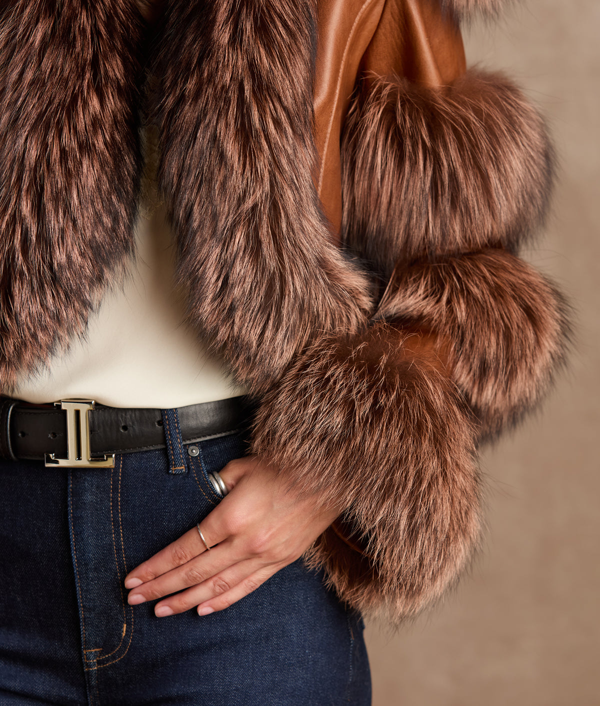 Annie Leather Jacket With Fox :: Brown 8