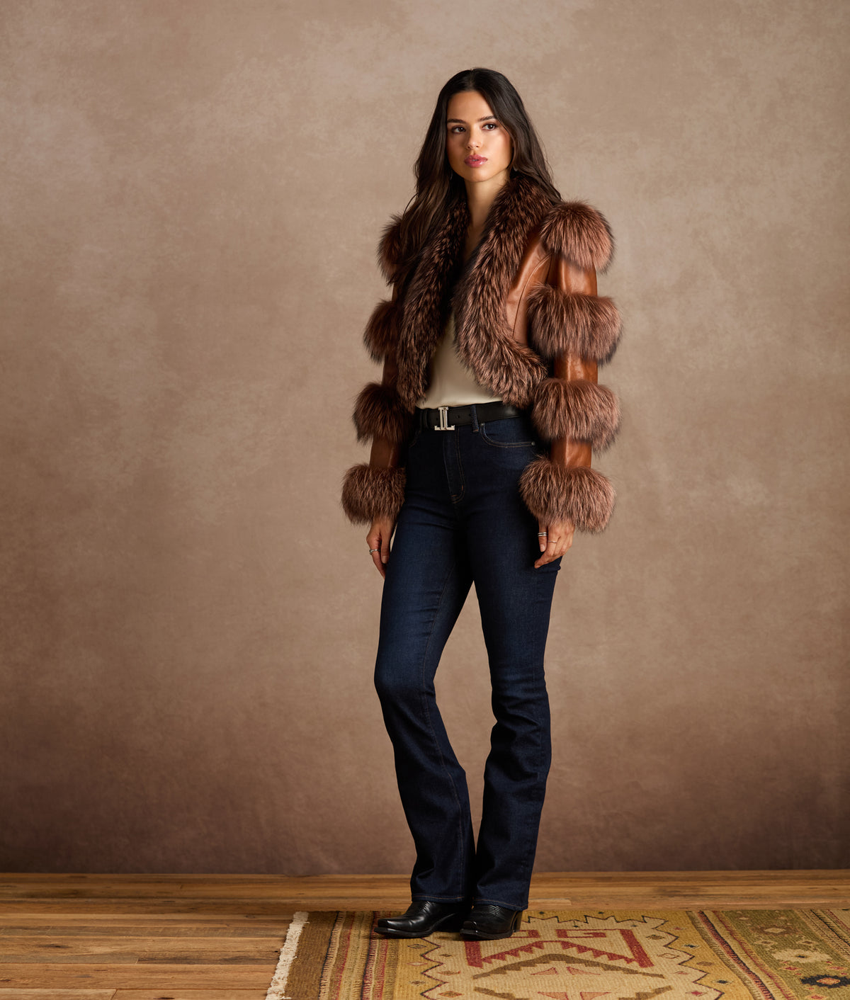 Annie Leather Jacket With Fox :: Brown 2