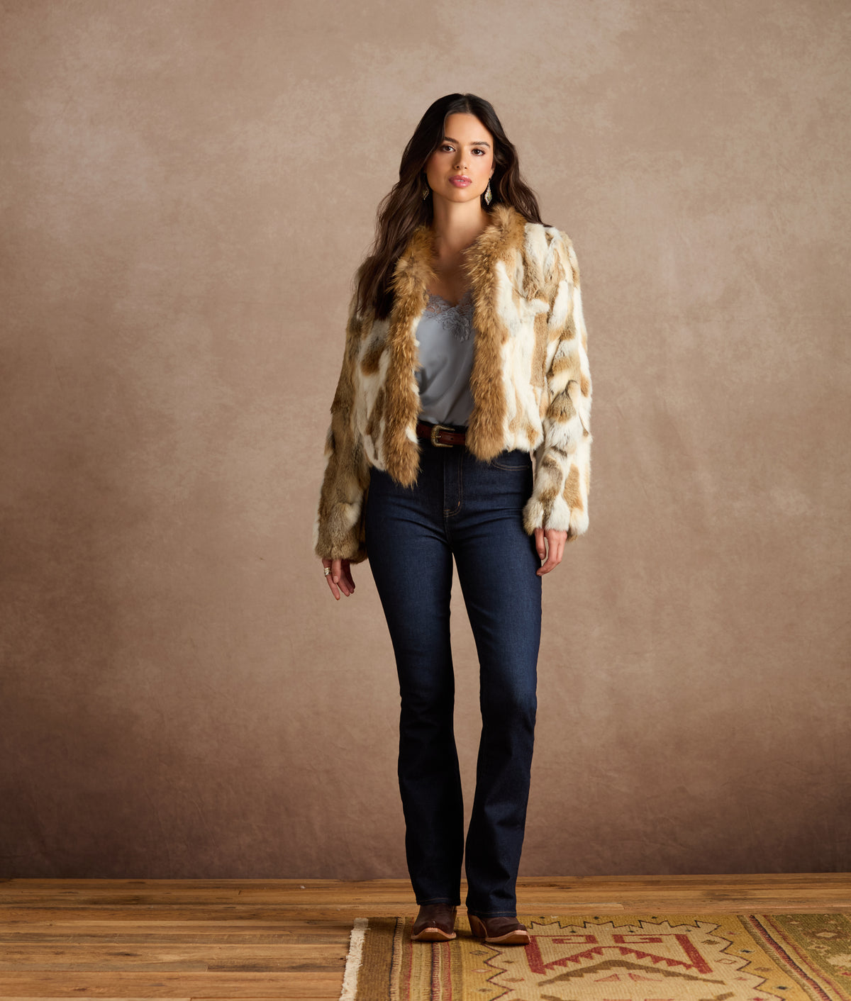 Bryn Rabbit Pieced Jacket With Raccoon Tuxedo :: Natural 11