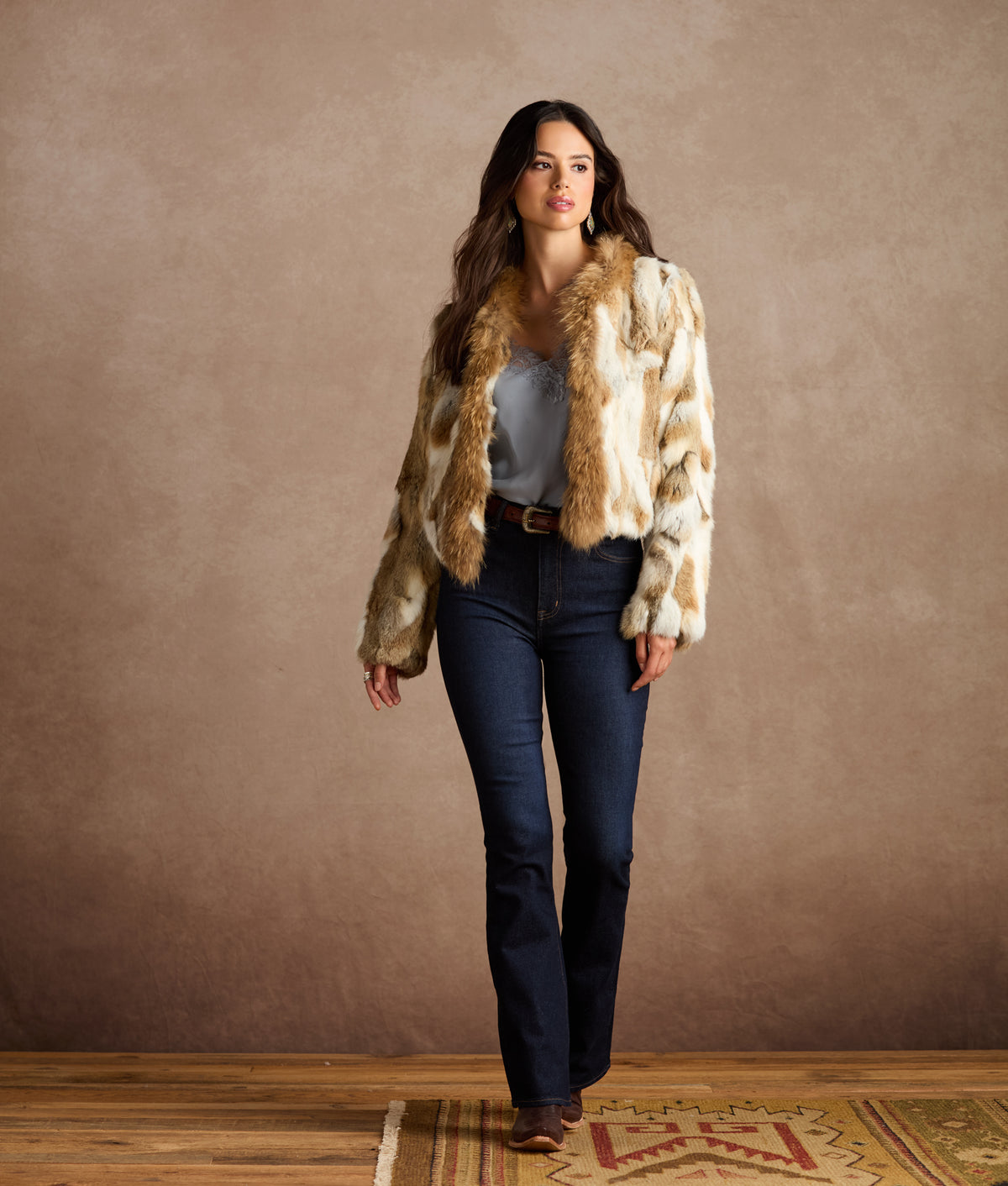 Bryn Rabbit Pieced Jacket With Raccoon Tuxedo :: Natural 5