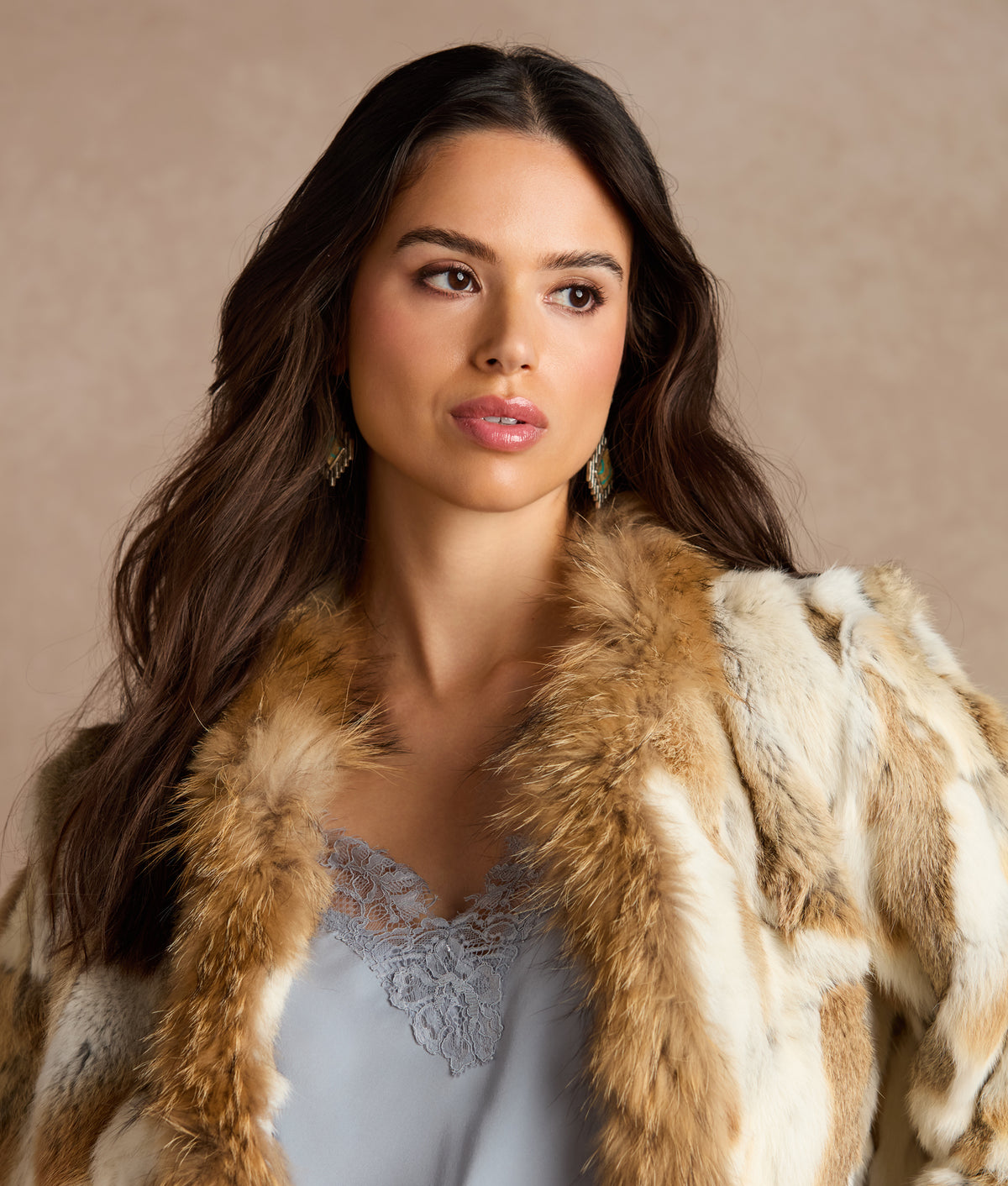 Bryn Rabbit Pieced Jacket With Raccoon Tuxedo :: Natural 13