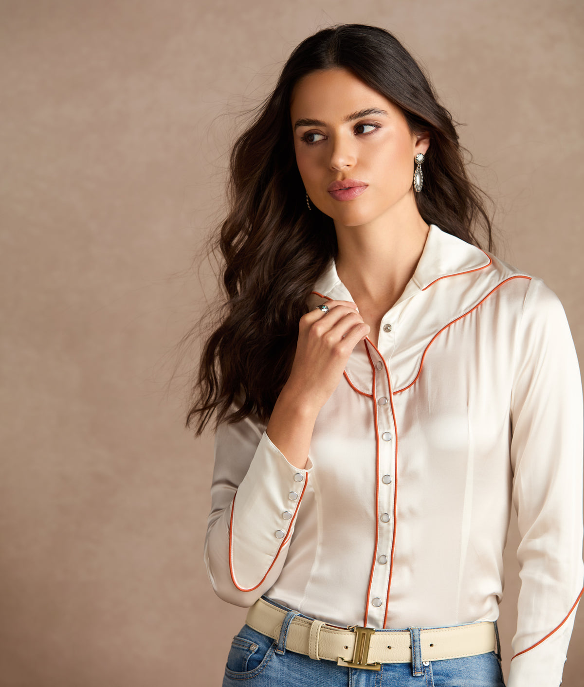 Piped Western Snap Blouse :: Off White 10