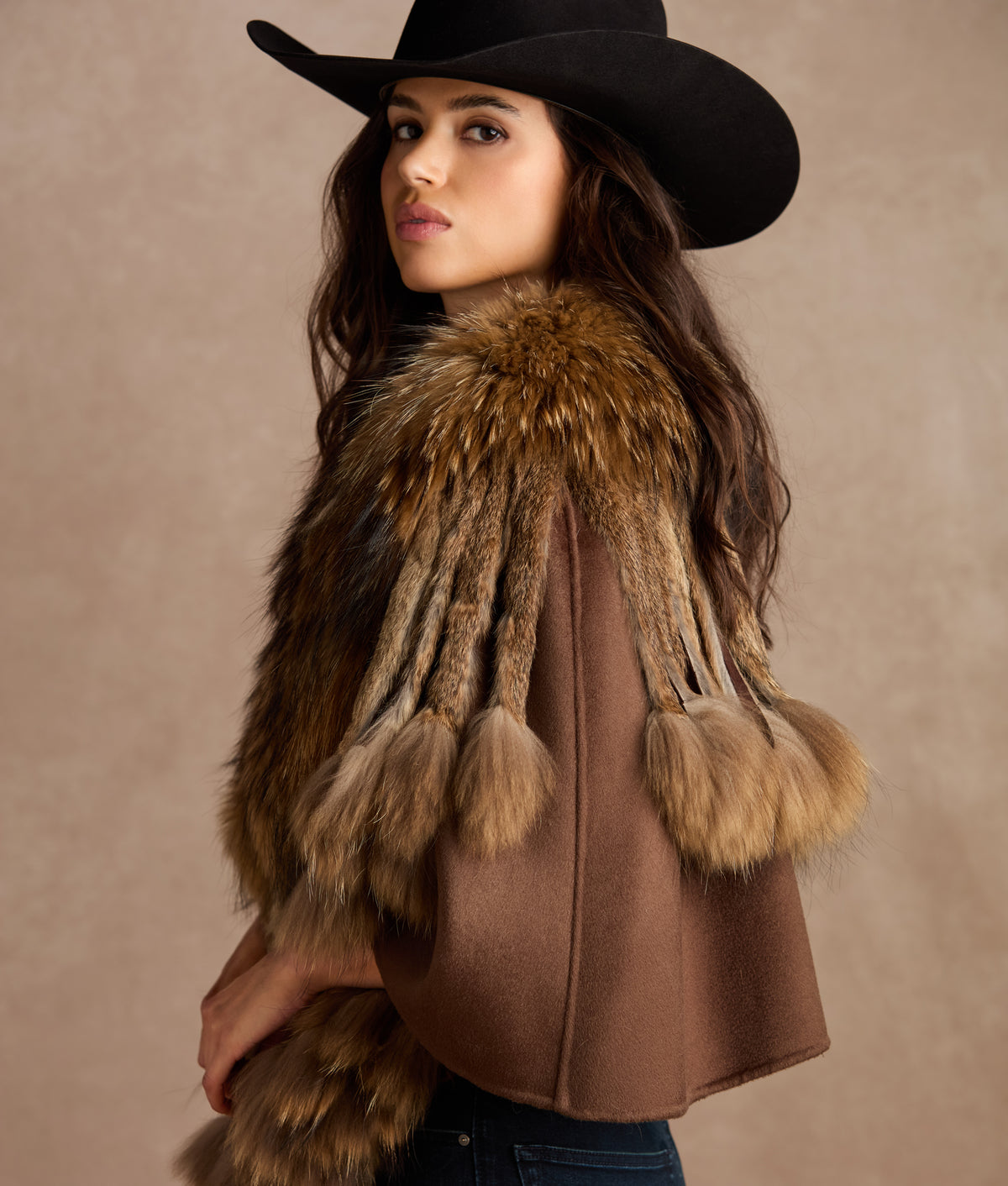 Kimberly Cashmere With Raccoon Fringed Cape :: Natural 5