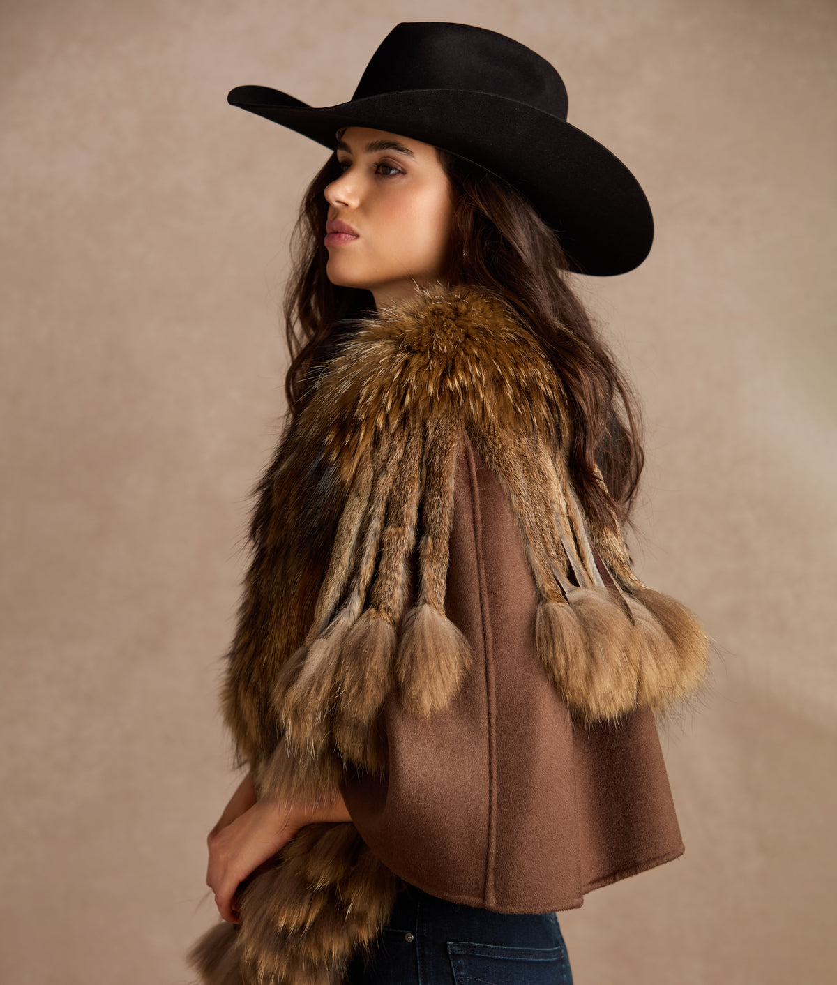 Kimberly Cashmere With Raccoon Fringed Cape :: Natural 9