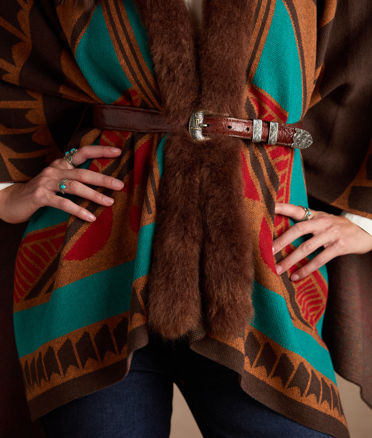 Alpaca Cape With Fur :: Multi 6