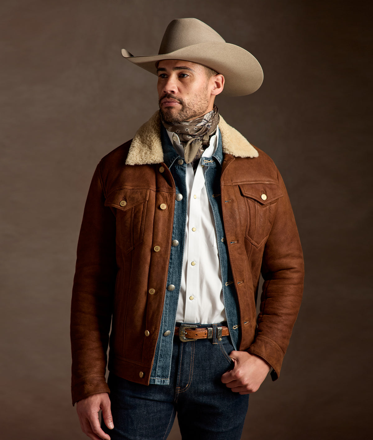 Kyle Shearling Trucker Jacket :: Cognac 2