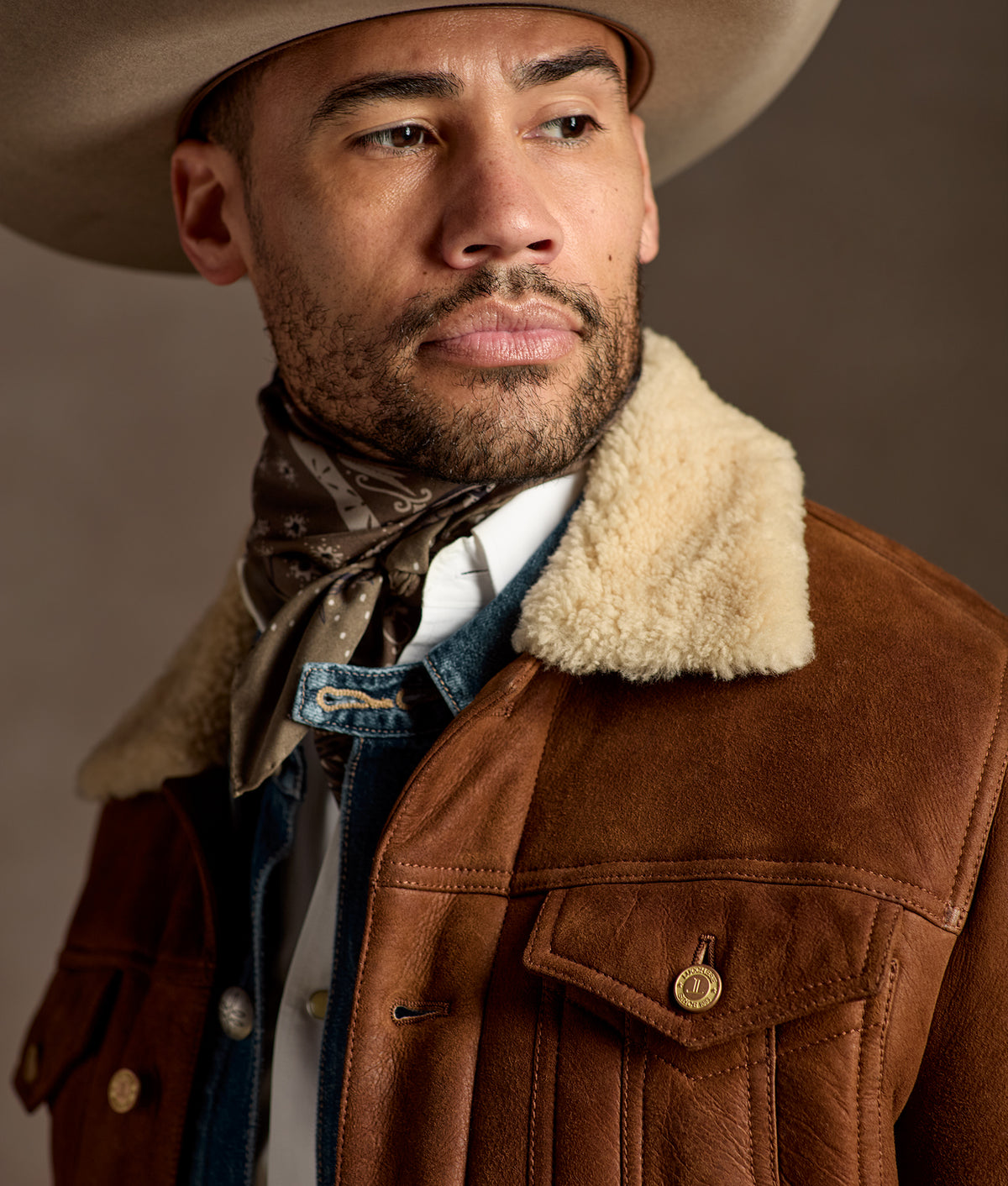 Kyle Shearling Trucker Jacket :: Cognac 8