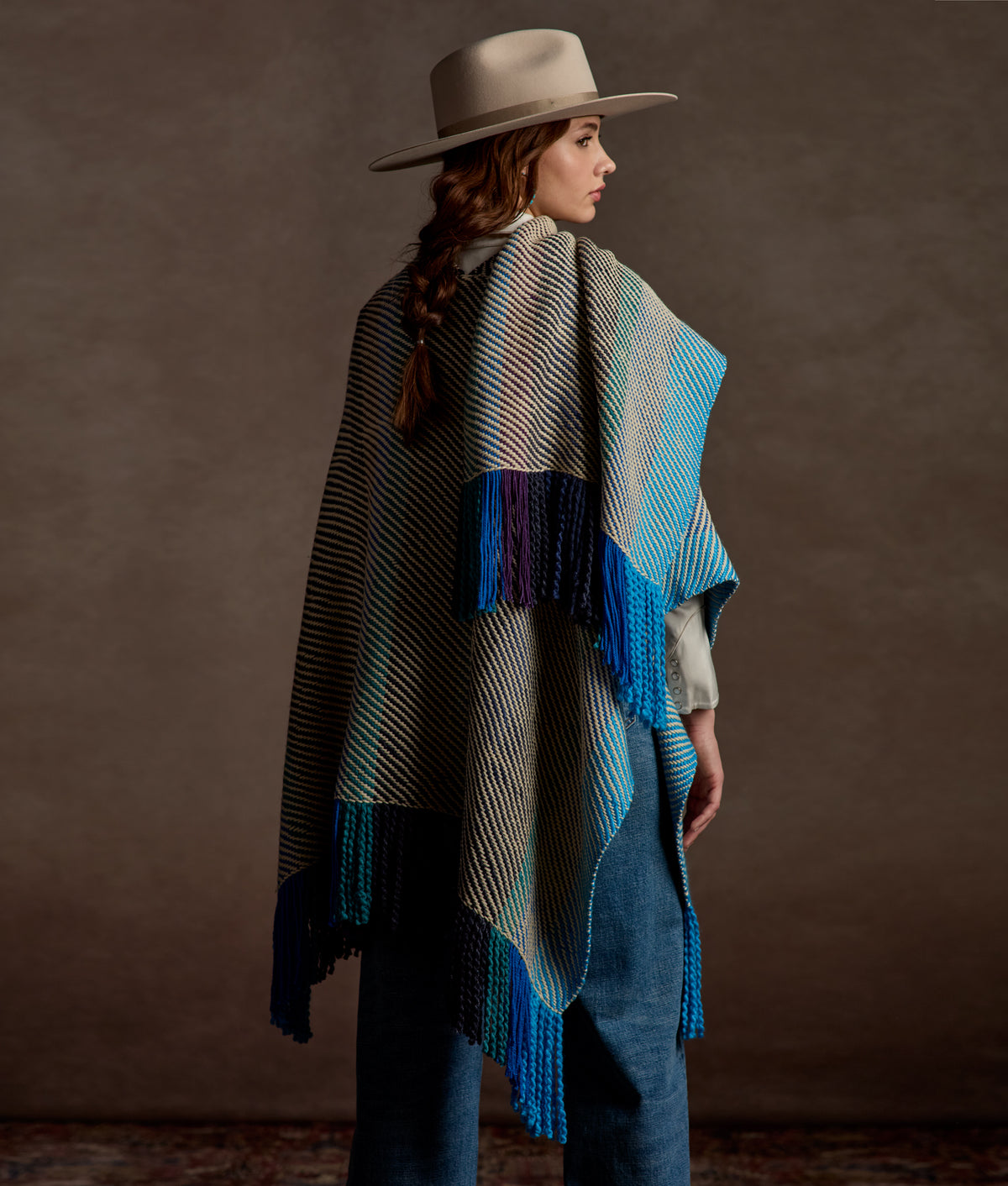 Aline Fringe Cape :: Striped Blue 9