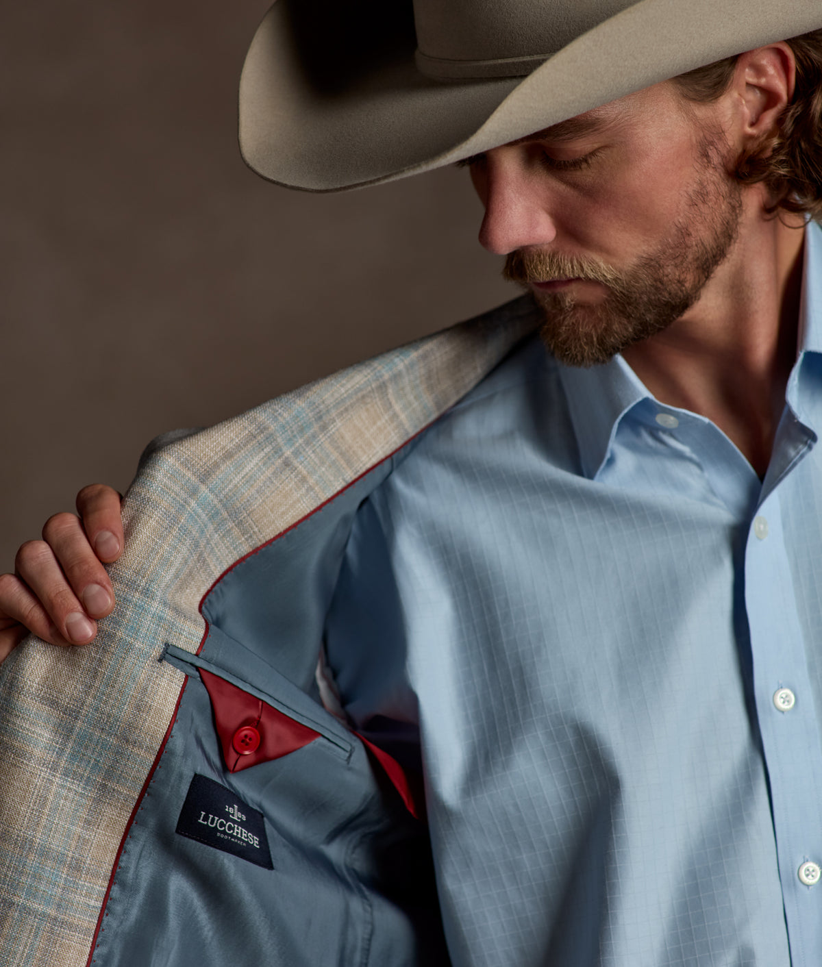 Lucchese Sport Coat :: Blue And Tan Plaid 3