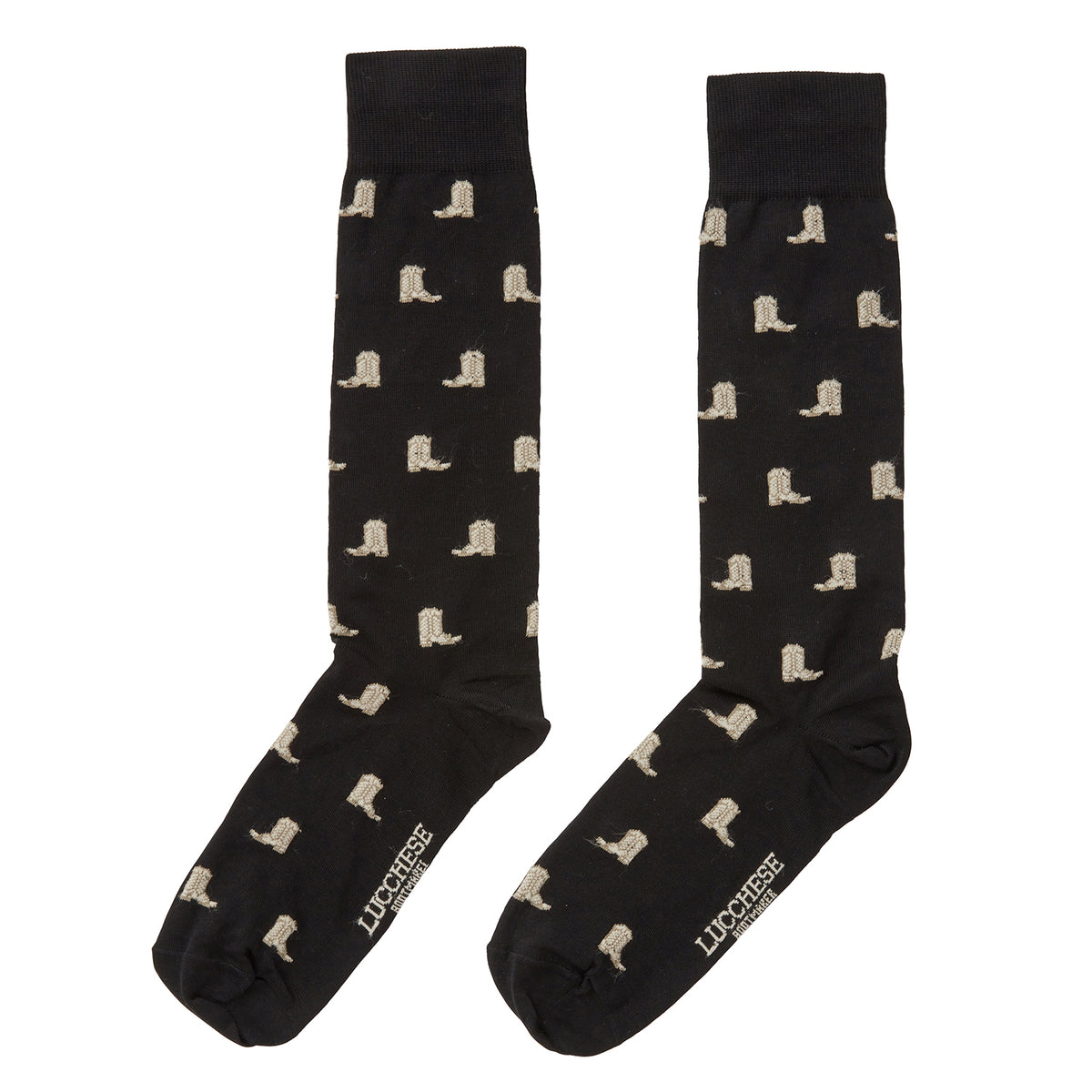 
    Boot Print Dress Socks :: Black