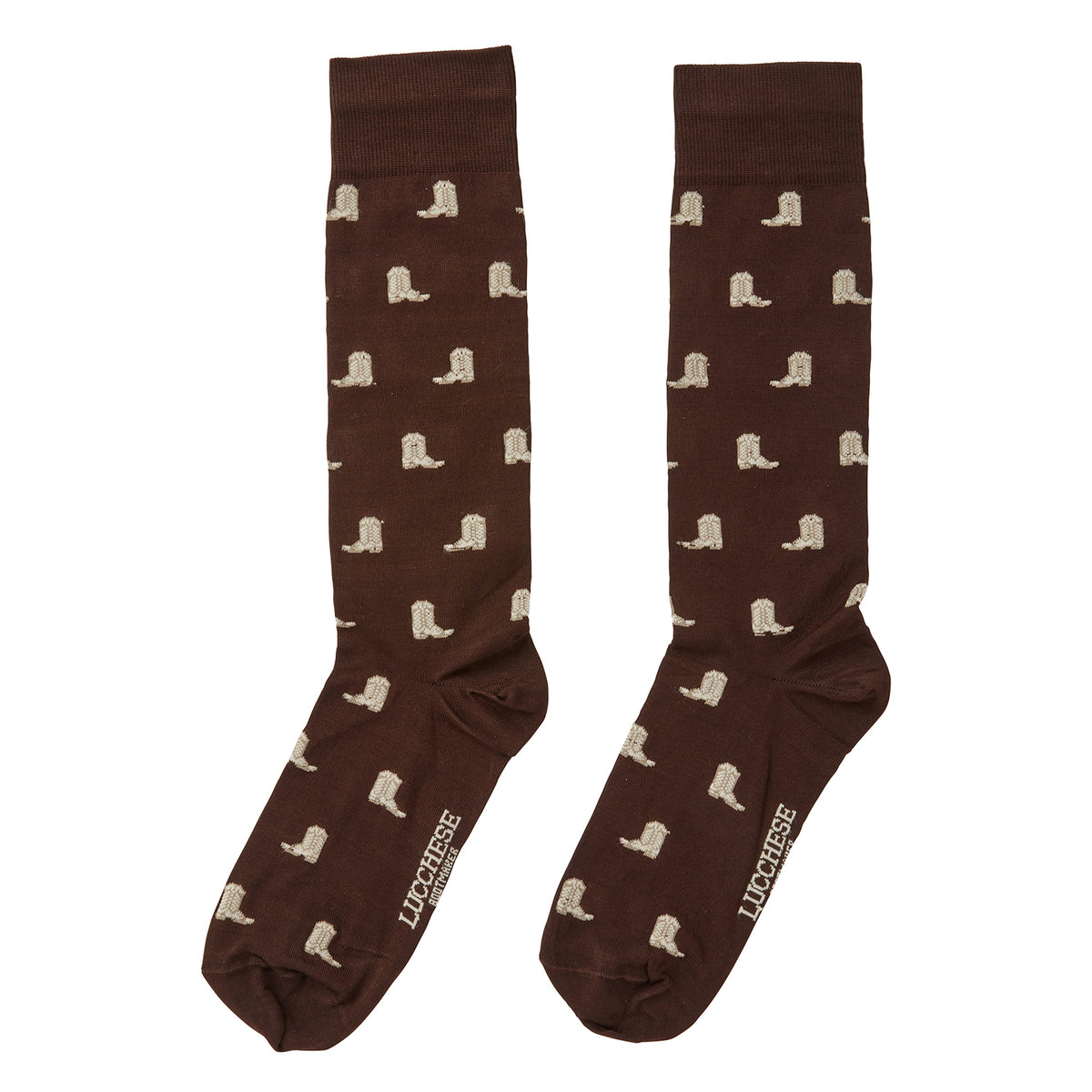 
    Boot Print Dress Socks :: Chocolate