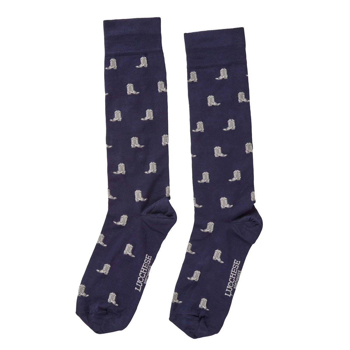 
    Boot Print Dress Socks :: Navy
