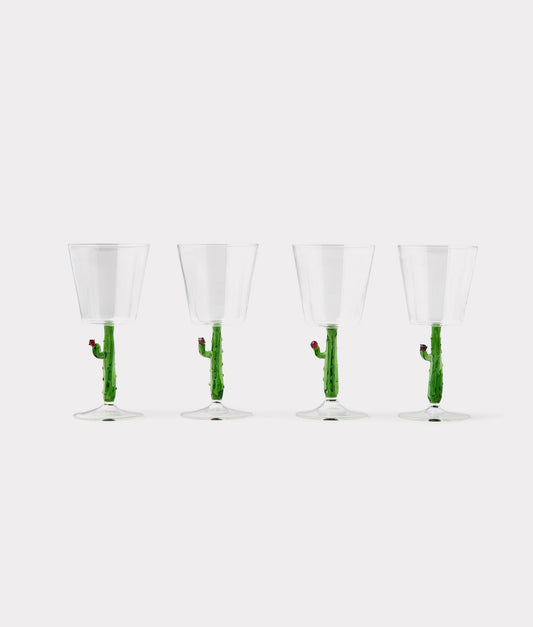 Tucson Saguaro Cactus Water / Wine Glasses - Set of Four :: Green