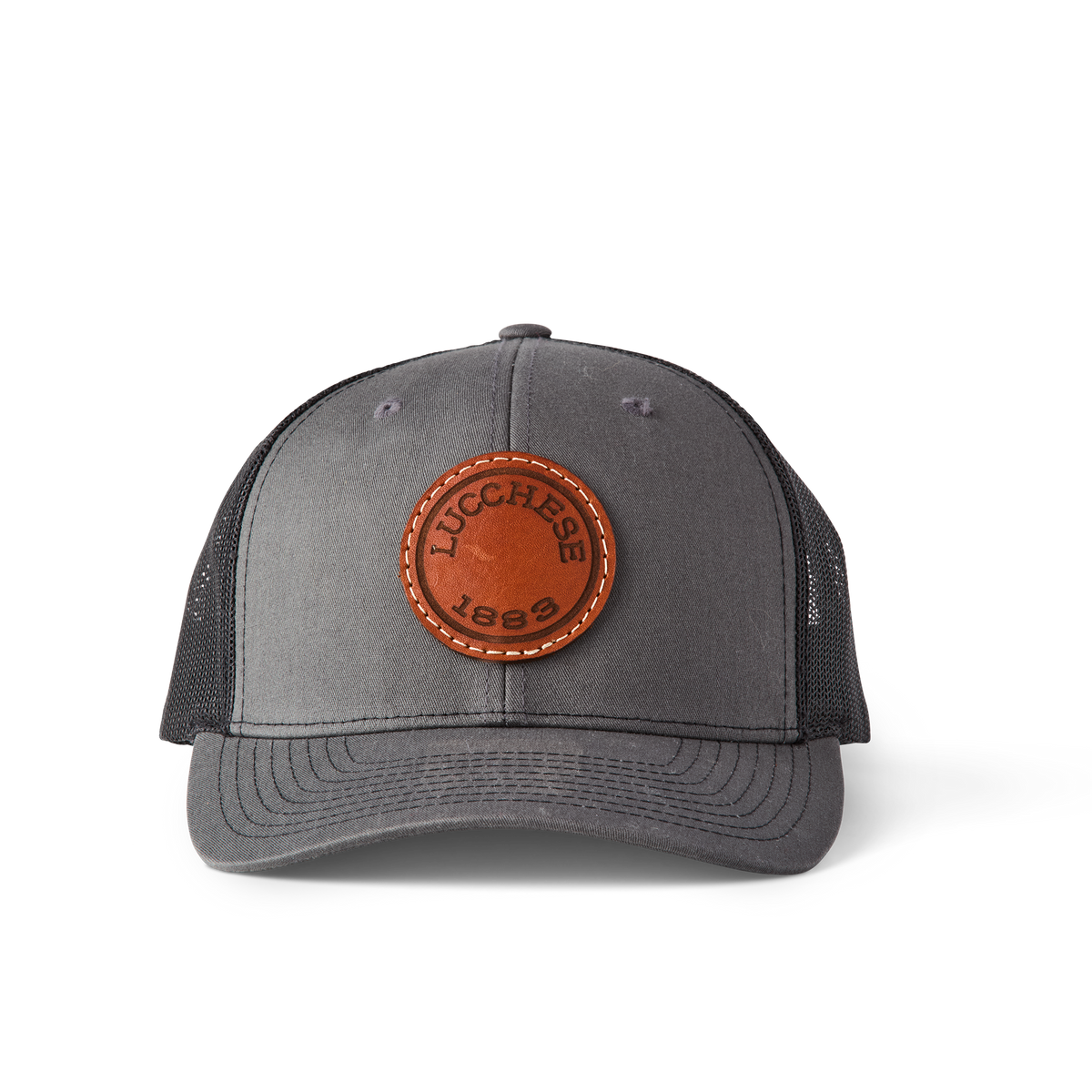 
    Leather Patch Cap Round :: Charcoal + Black
