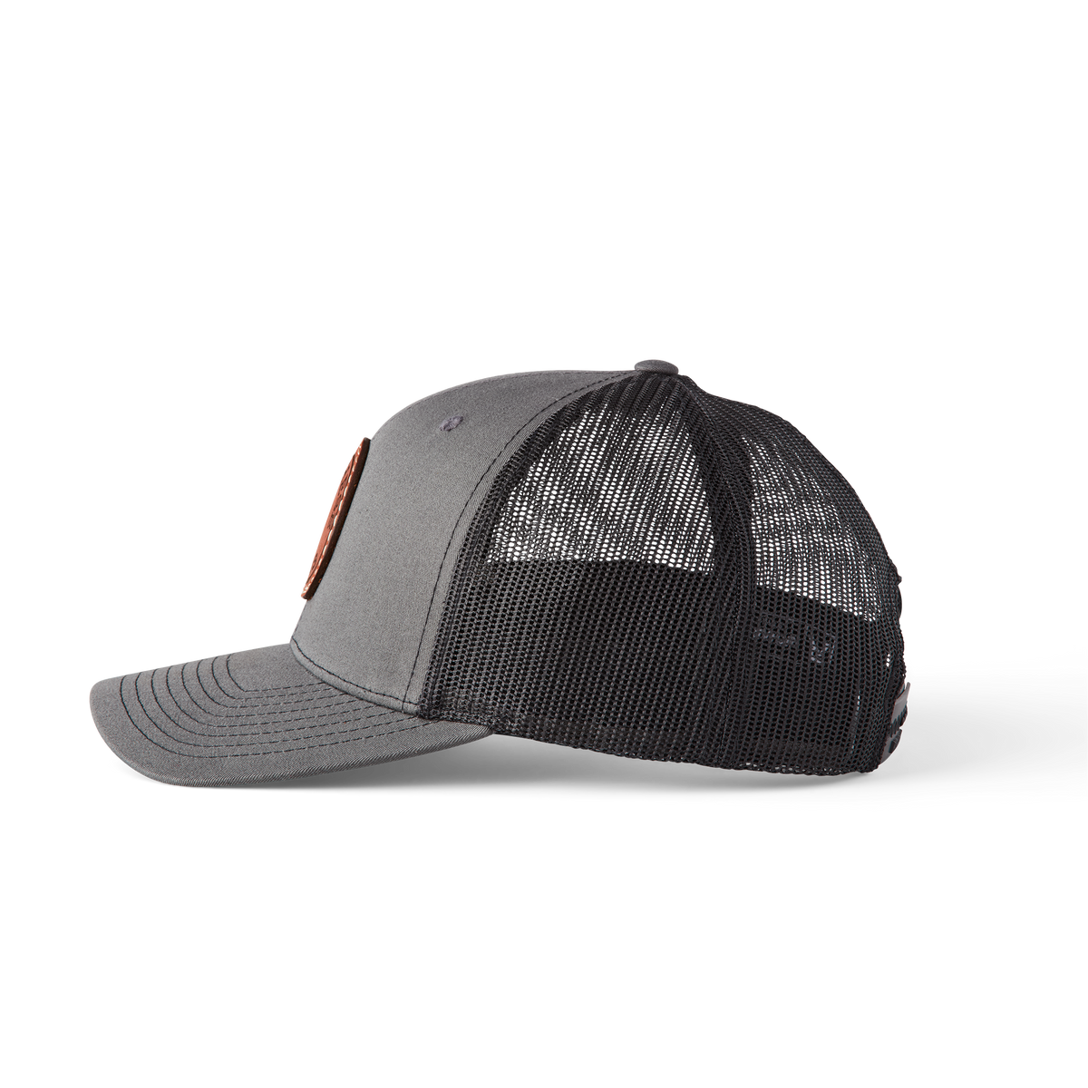 
    Leather Patch Cap Round :: Charcoal + Black