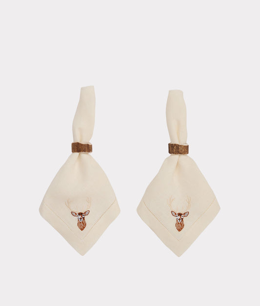 Stag Dinner Napkins - Set of Four :: Ecru