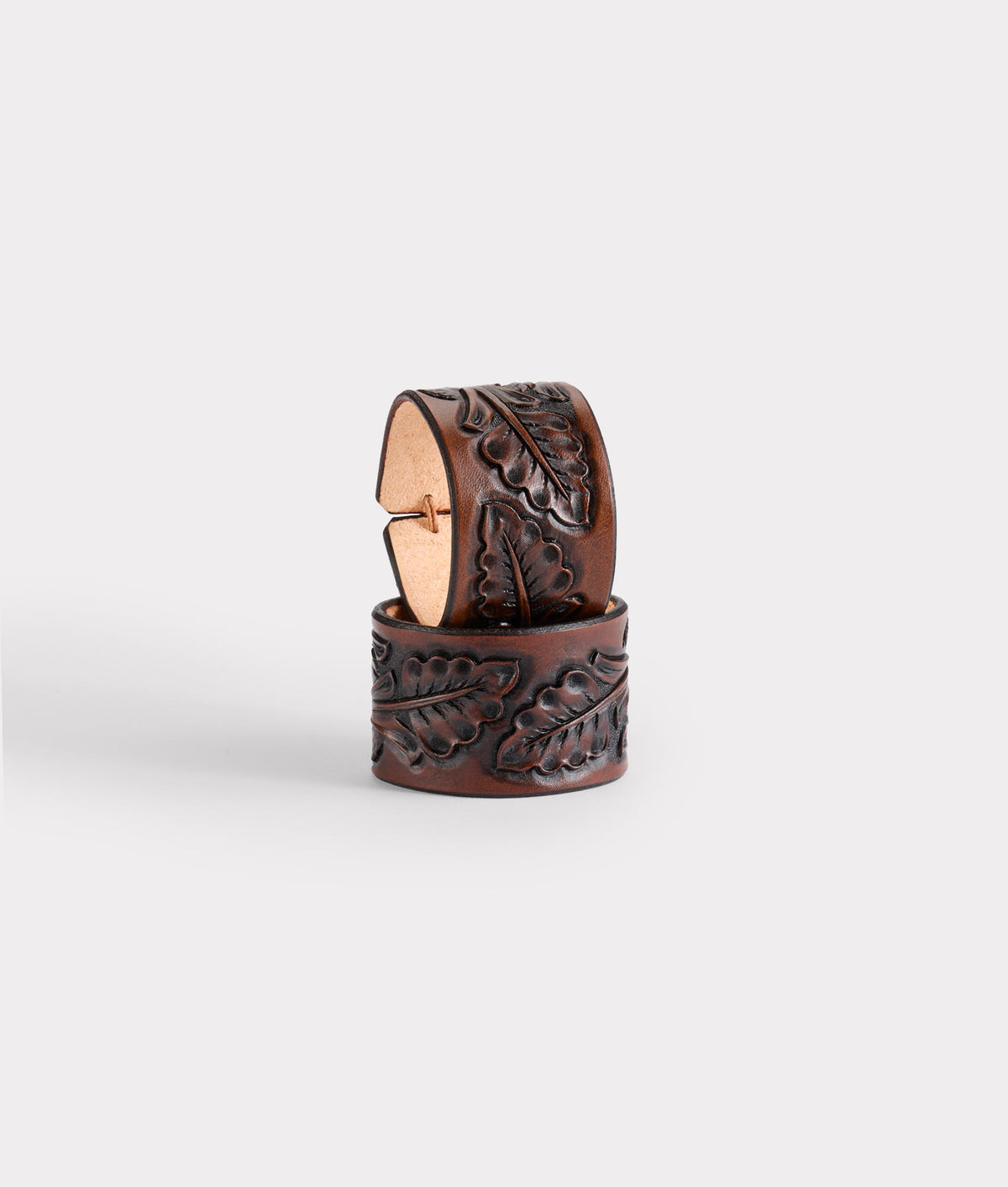 Hand Tooled Leather Napkin Rings - Set Of Two :: Brown 3