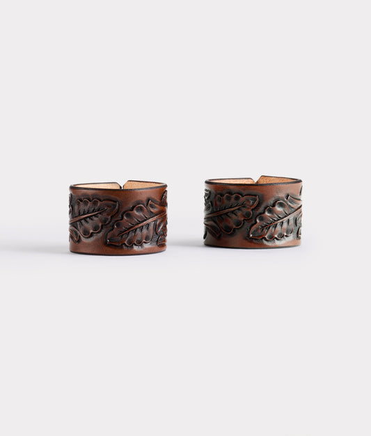 Hand Tooled Leather Napkin Rings - Set Of Two :: Brown