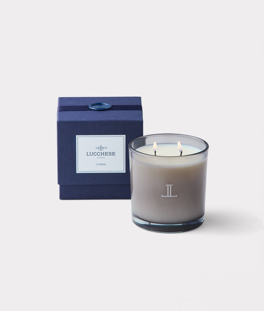 Double Wick Cypress Scented Candle :: White