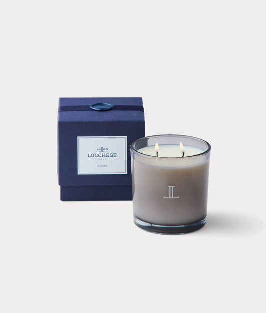 Double Wick Leather Scented Candle :: White