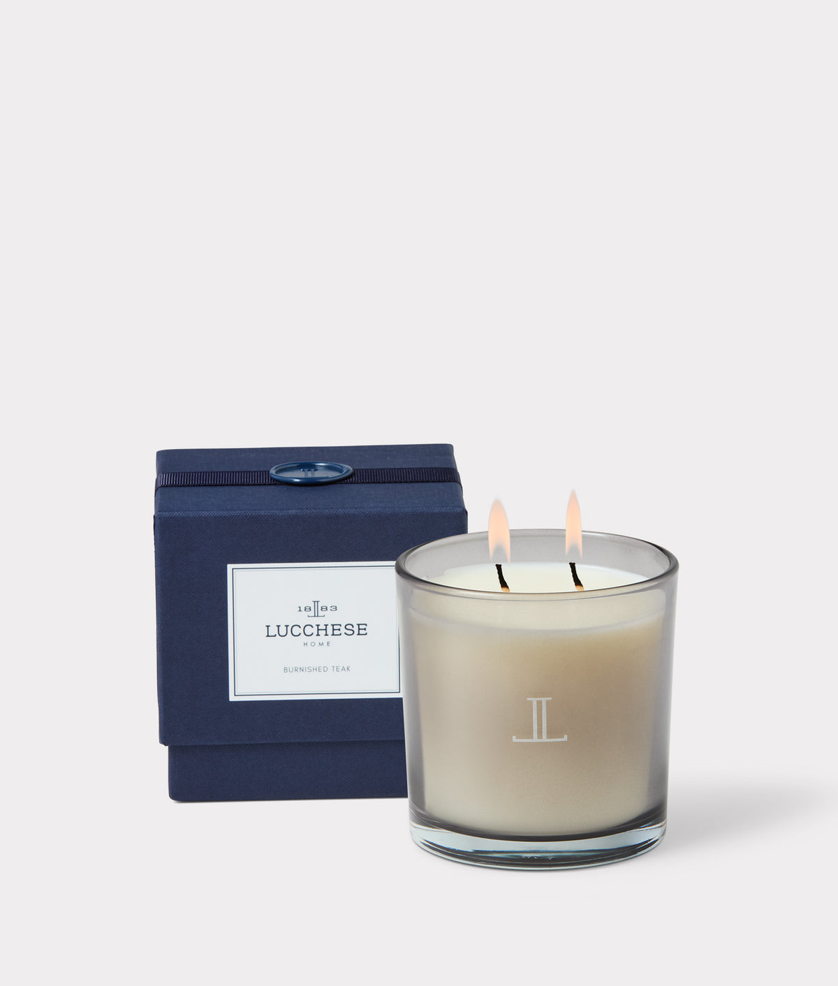 Burnished Teak Double Wick Candle :: Burnished Teak 1