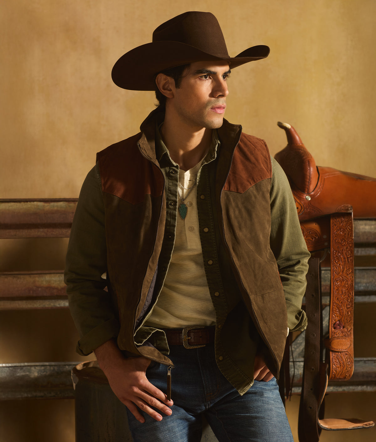 Men's Roper Denim Shirt :: Olive Green 2