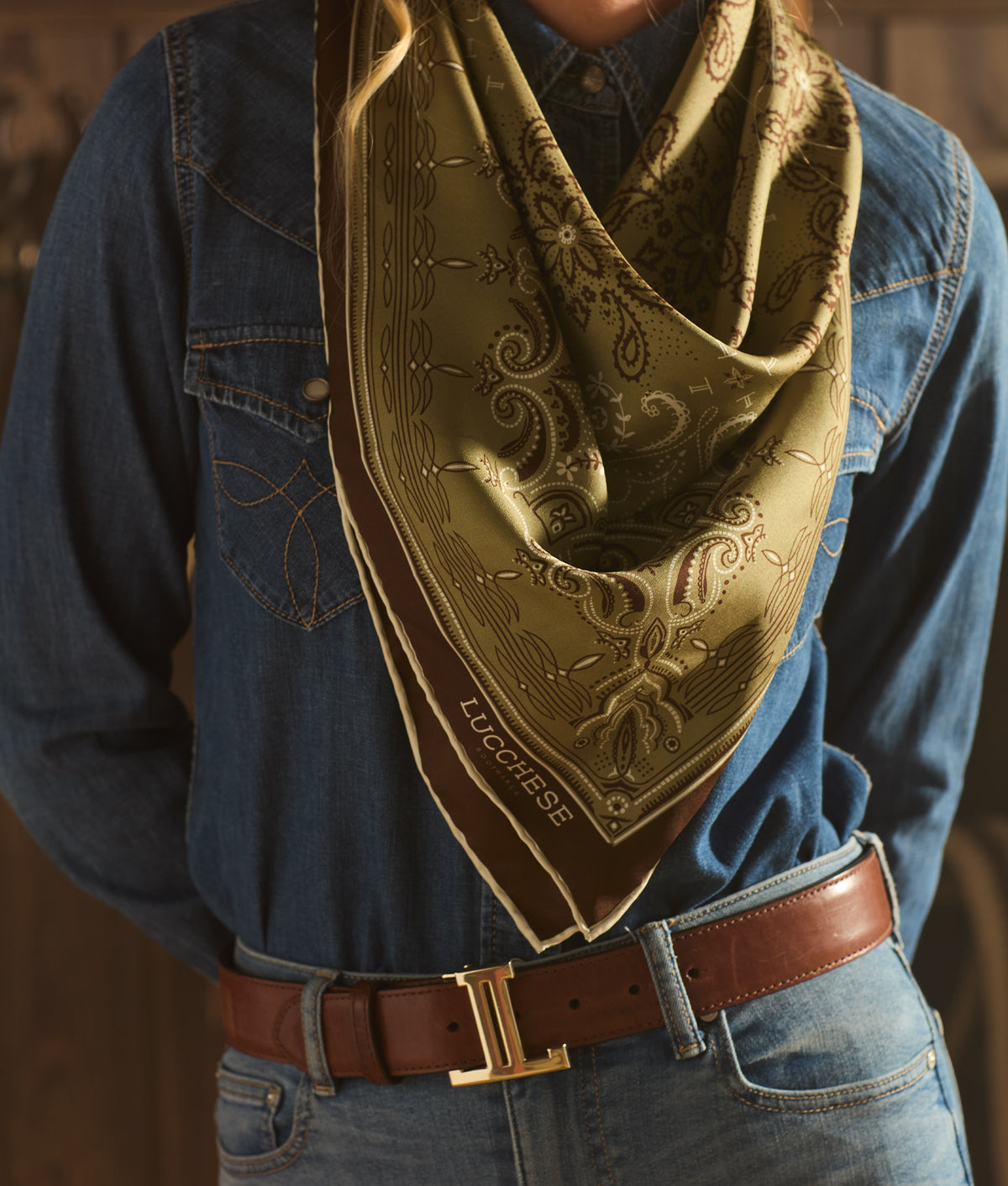 Mirrored L Silk Scarf :: Olive 2